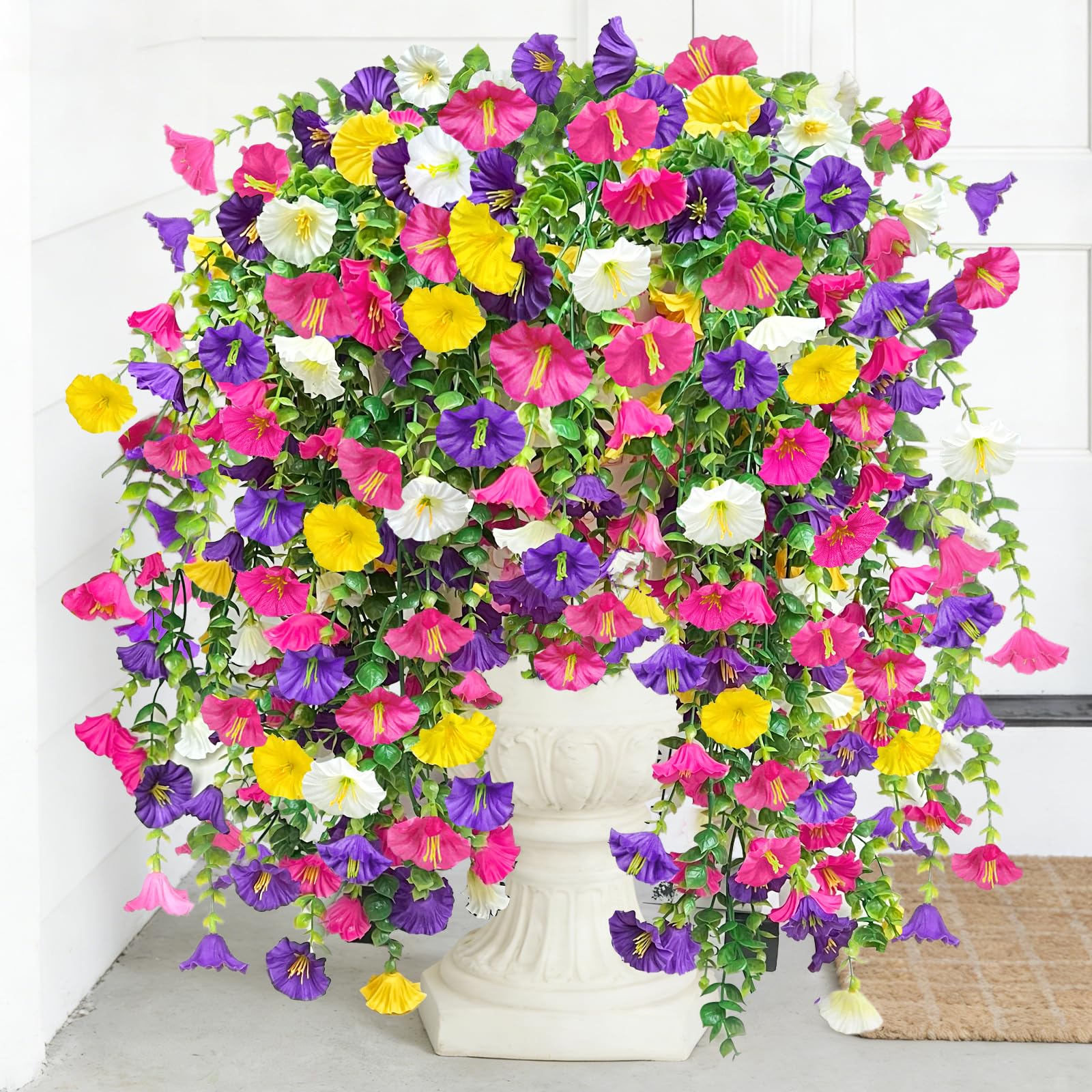 4PCS Artificial Hanging Flowers for Outdoors Summer Decoration, Fake Hanging Plants Faux Petunias with Eucalyptus, UV Resistant No Fade Plastic Realistic Silk Flowers for Porch Patio Balcony Indoor - Image 8