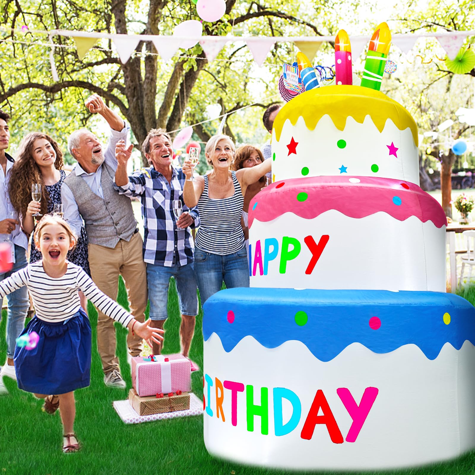 6 Ft Inflatable Happy Birthday Cake Decorations Outdoor Lighted Blow Up Holiday Birthday Party Decor with Candles 6 LED Lights for Indoor Home Celebration Garden Lawn Yard Prop Sign - Image 3