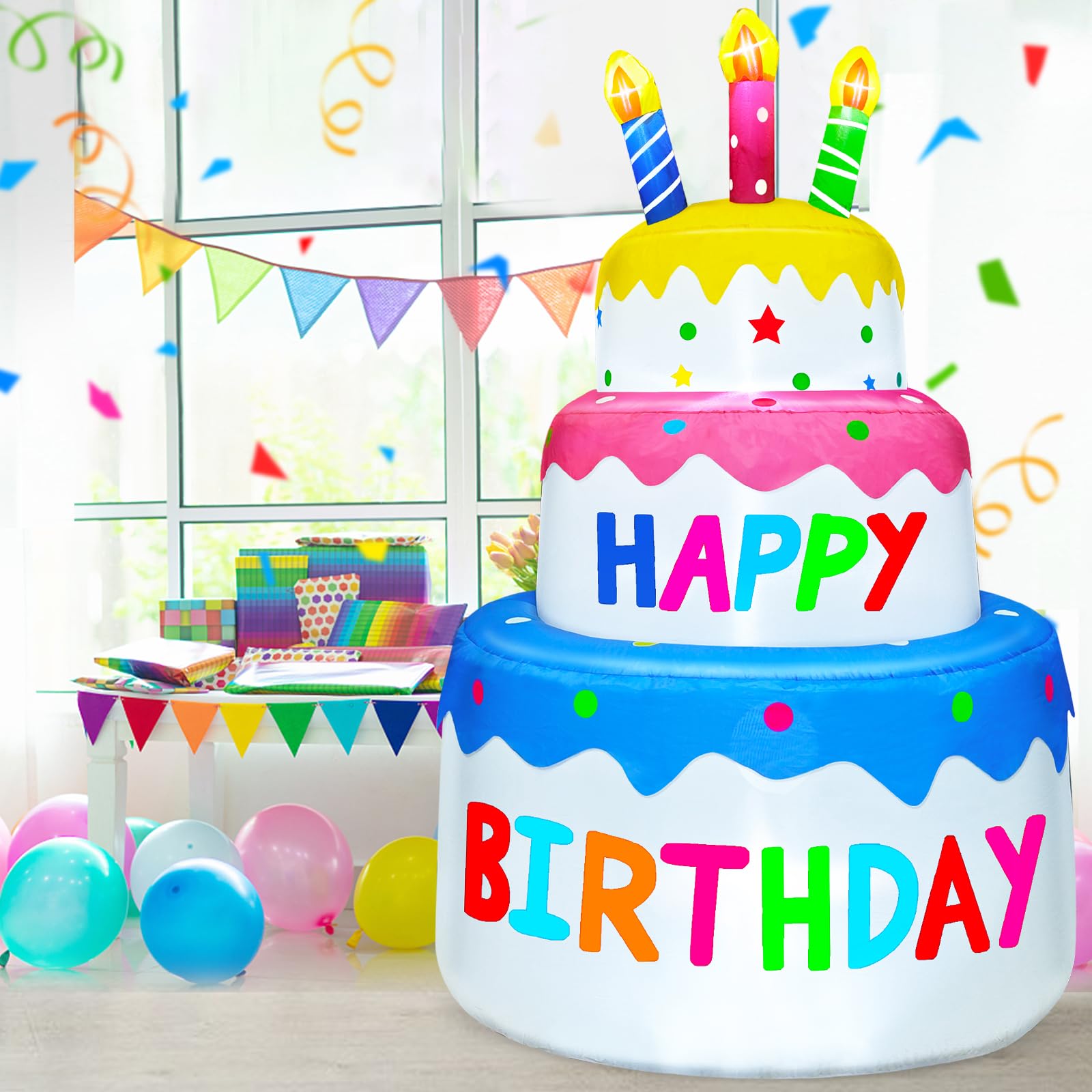 6 Ft Inflatable Happy Birthday Cake Decorations Outdoor Lighted Blow Up Holiday Birthday Party Decor with Candles 6 LED Lights for Indoor Home Celebration Garden Lawn Yard Prop Sign - Image 8