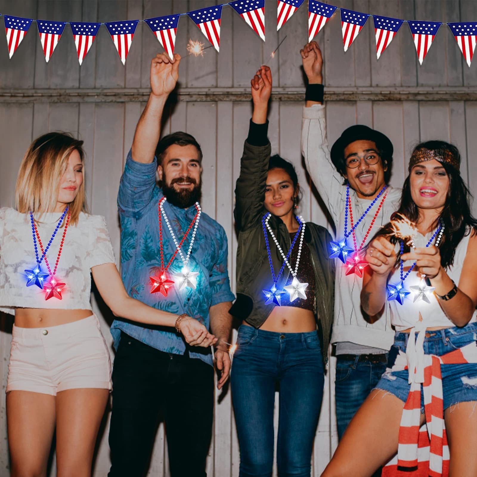 6 Pack 250th Anniversary 4th of July Party Favor LED Light Up Necklaces,Red White Blue Necklaces Accessories Decorations Party Supplies, Patriotic Stars Beads for Adults Kids National Independence Day - Image 3