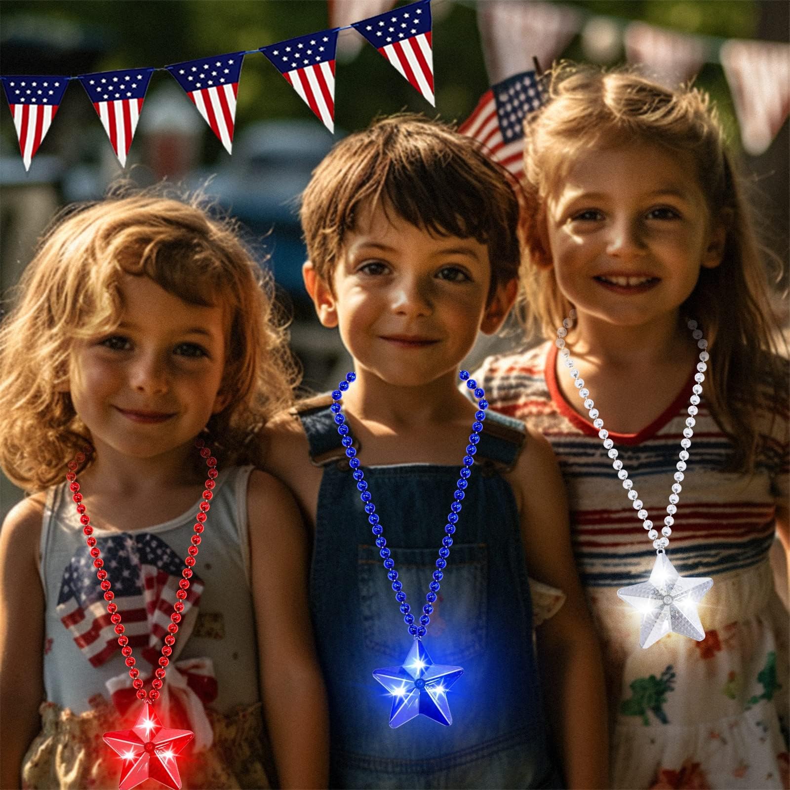 6 Pack 250th Anniversary 4th of July Party Favor LED Light Up Necklaces,Red White Blue Necklaces Accessories Decorations Party Supplies, Patriotic Stars Beads for Adults Kids National Independence Day - Image 4