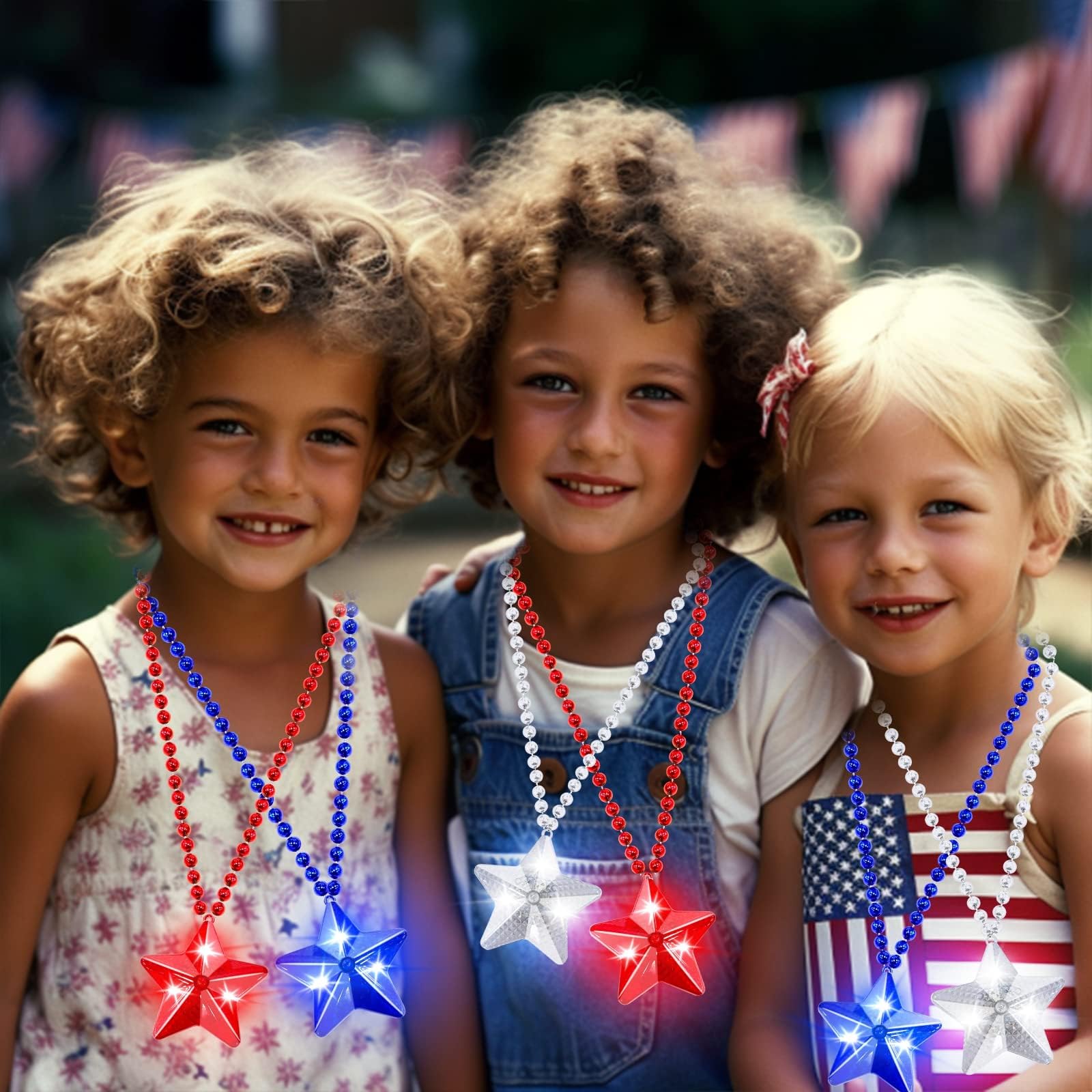6 Pack 250th Anniversary 4th of July Party Favor LED Light Up Necklaces,Red White Blue Necklaces Accessories Decorations Party Supplies, Patriotic Stars Beads for Adults Kids National Independence Day - Image 6