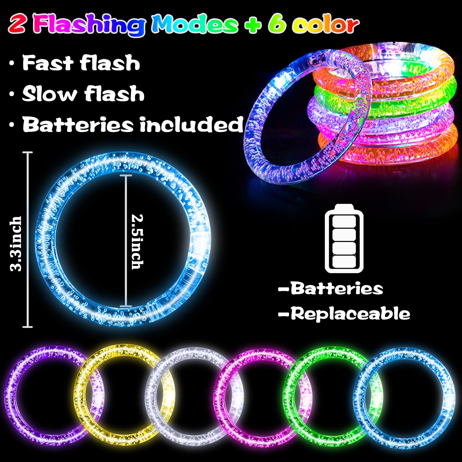 AMENON 24 Pack Glow In The Dark LED Bracelets Party Favors for Adult Party Supplies Flashing Light Up Bracelet Glow Sticks Party Toys Neon Accessory Concert Birthday Party Games Gifts Patriotic - Image 3