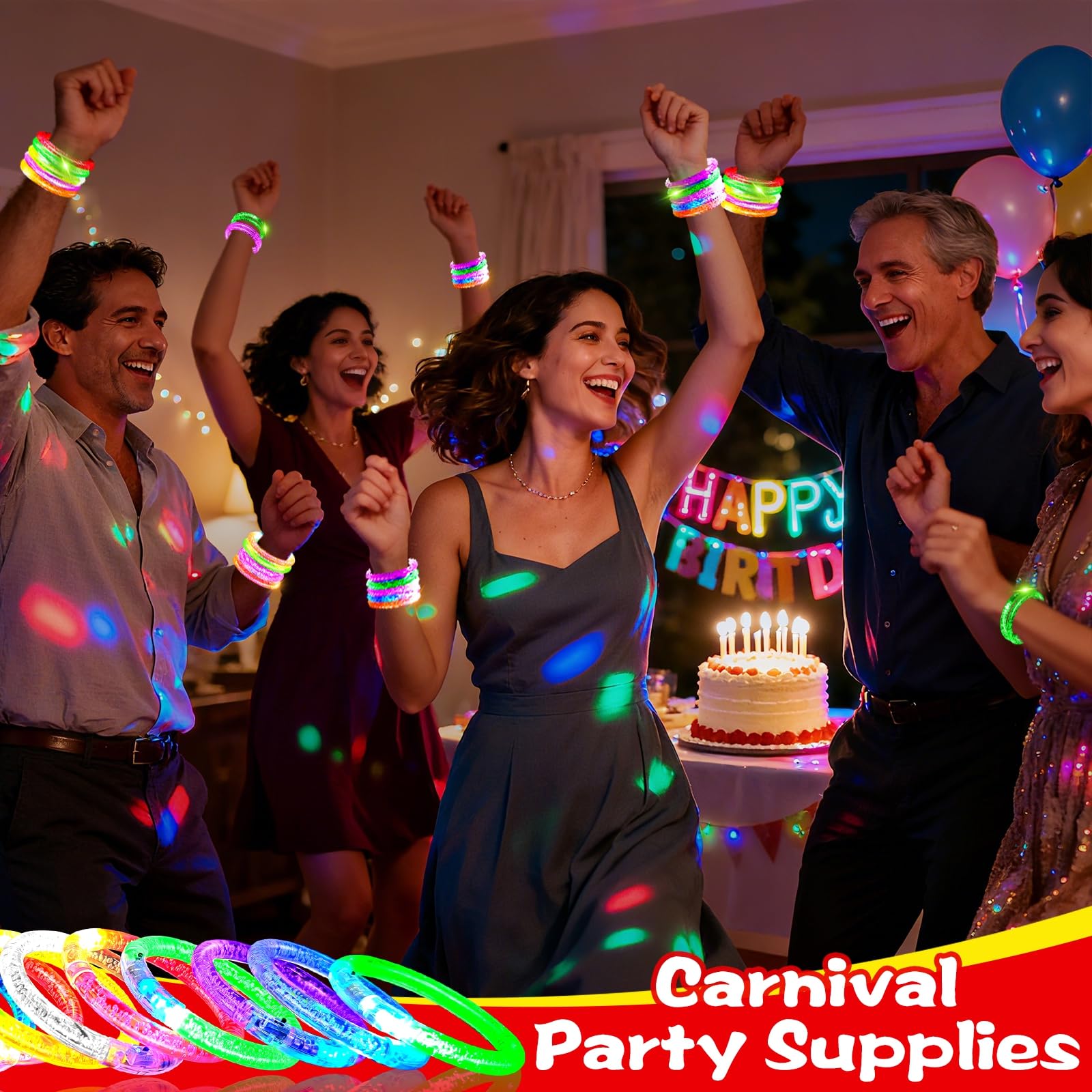 AMENON 24 Pack Glow In The Dark LED Bracelets Party Favors for Adult Party Supplies Flashing Light Up Bracelet Glow Sticks Party Toys Neon Accessory Concert Birthday Party Games Gifts Patriotic - Image 5