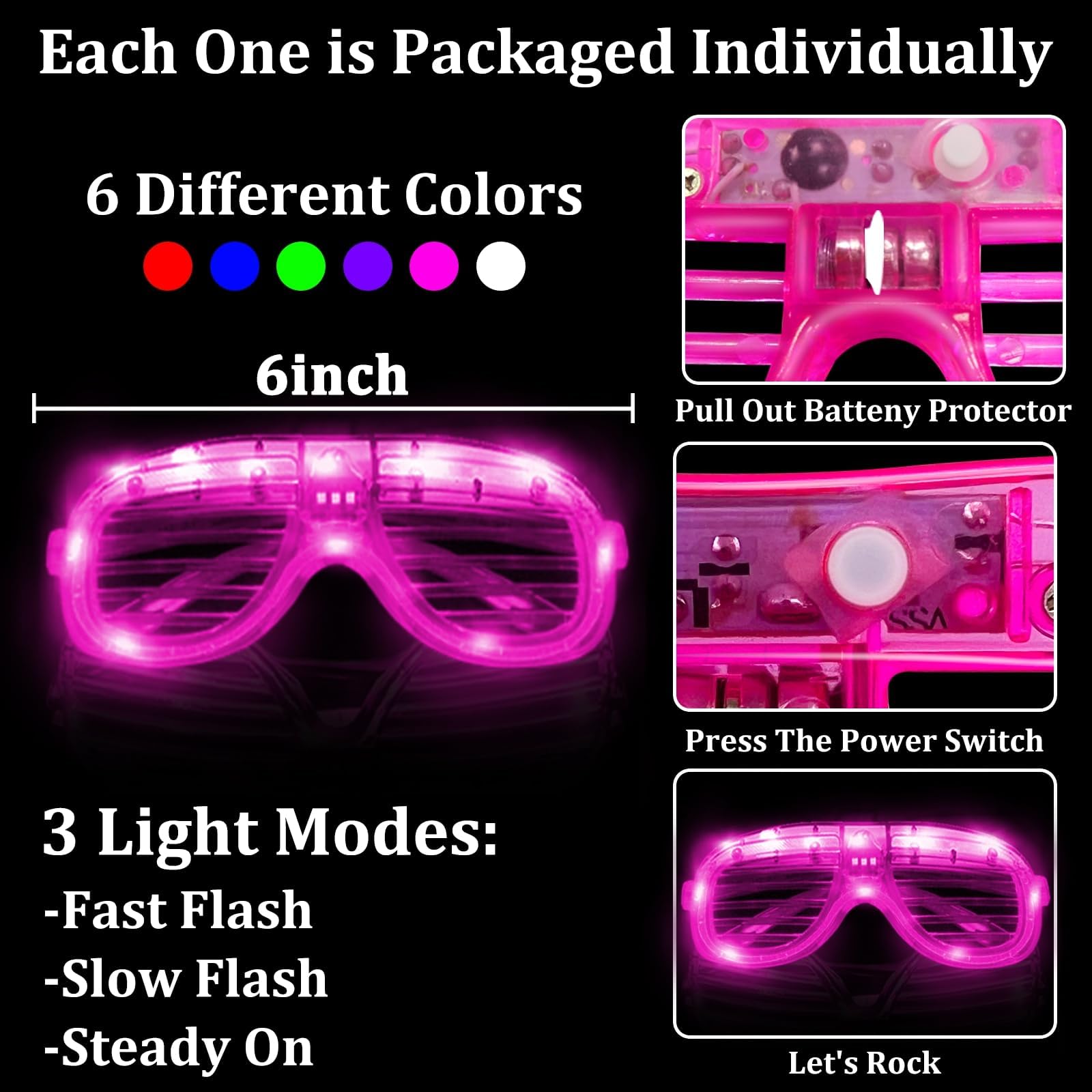 Camlinbo 148 PCS Glow in the Dark Party Supplies- 24 Pcs 12" Foam Glow Sticks, 24 Pcs LED Glasses, 100Pcs Glow Sticks Necklaces Bracelets Light Up Party Favors Pool Wedding Concert Easter Basket - Image 5