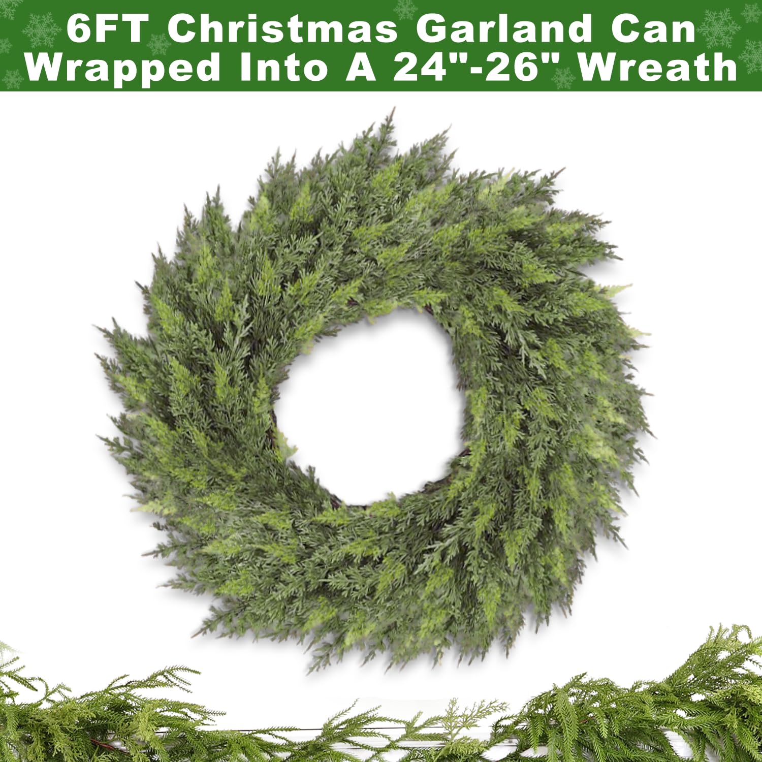 Extra Thick & Lush - 6 Ft by 10 Inch Real Touch Christmas Cedar Garland Artificial Realistic Soft Thickness Greenery Pine Cypress Garlands Christmas Garland for Mantle Fireplace Home Indoor Outdoor - Image 3