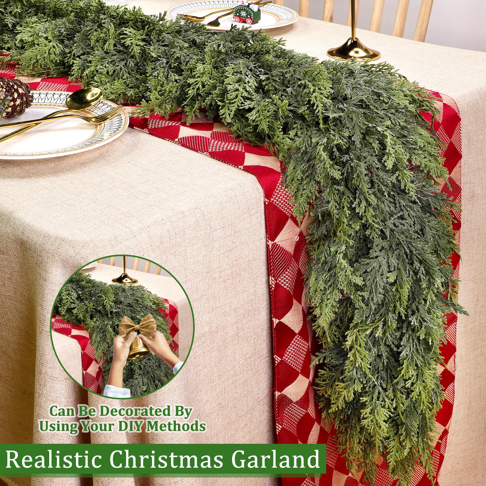 Extra Thick & Lush - 6 Ft by 10 Inch Real Touch Christmas Cedar Garland Artificial Realistic Soft Thickness Greenery Pine Cypress Garlands Christmas Garland for Mantle Fireplace Home Indoor Outdoor - Image 6