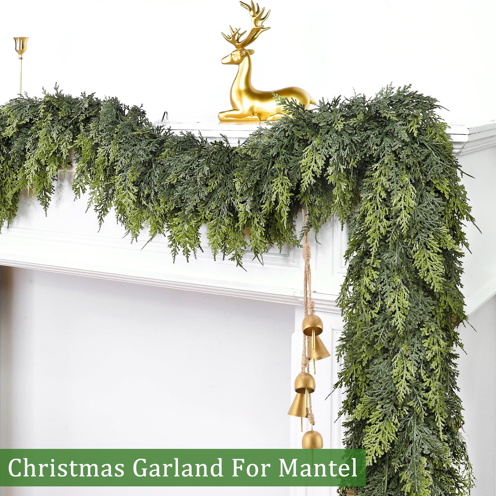 Extra Thick & Lush - 6 Ft by 10 Inch Real Touch Christmas Cedar Garland Artificial Realistic Soft Thickness Greenery Pine Cypress Garlands Christmas Garland for Mantle Fireplace Home Indoor Outdoor - Image 7
