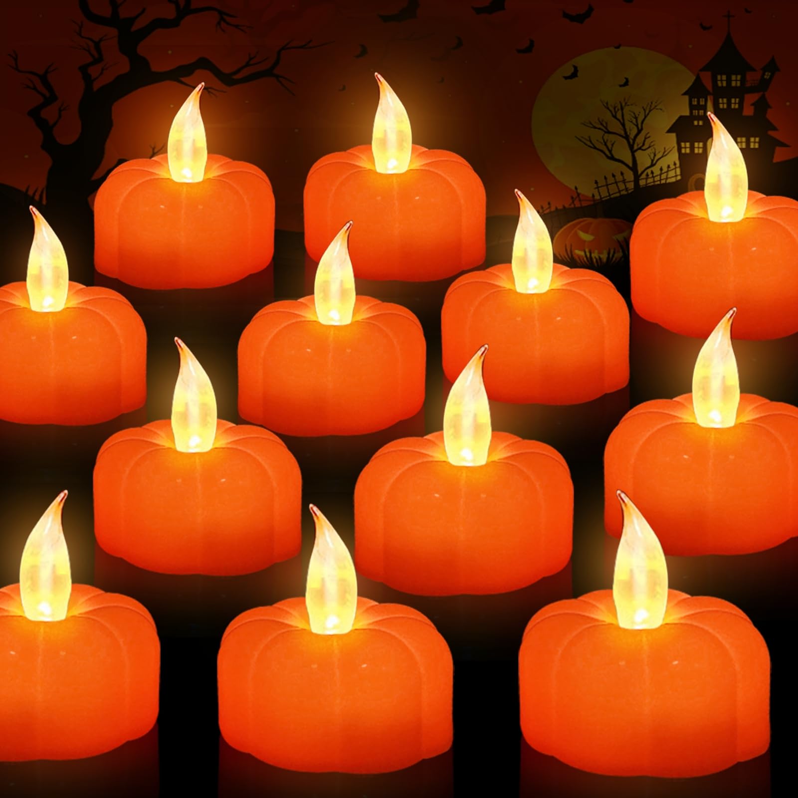 Fall Decorations for Home Pumpkin Tea Lights, 12 Pack LED Orange Pumpkin Lights Flame Less Candles Battery Operated Thanksgiving Decorations Flickering Tealights Candles for Home Indoor Party Decor - Image 7