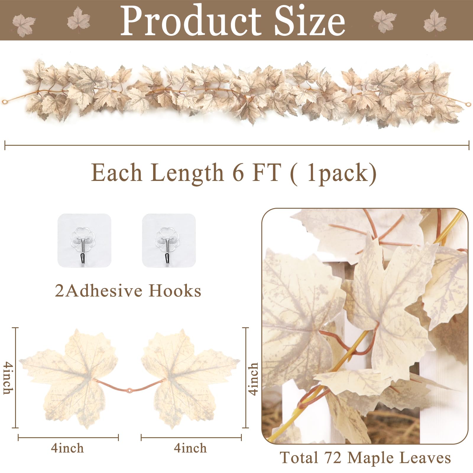 Fall Garland for Mantle Fall Thanksgiving Decorations for Home, 6 FT Fall Leaves Garland Hanging Artificial Autumn Foliage Garlands Thanksgiving Decor for Home Wedding Mantle Fireplace Party Christmas - Image 6