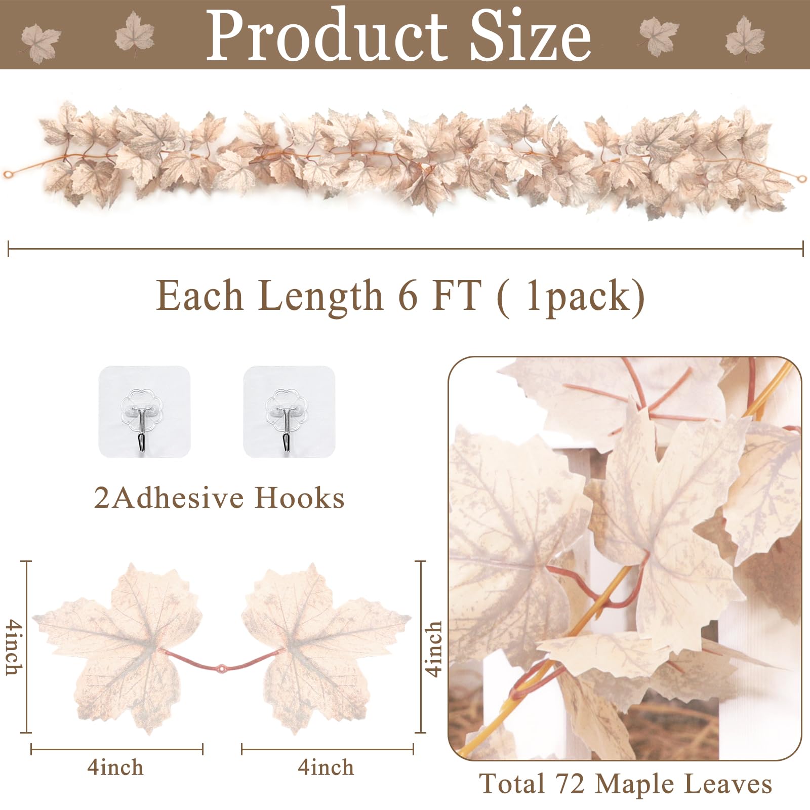 Fall Garland for Mantle Fall Thanksgiving Decorations for Home, 6 FT Fall Leaves Garland Hanging Artificial Autumn Foliage Garlands Thanksgiving Decor for Home Wedding Mantle Fireplace Party Christmas - Image 7