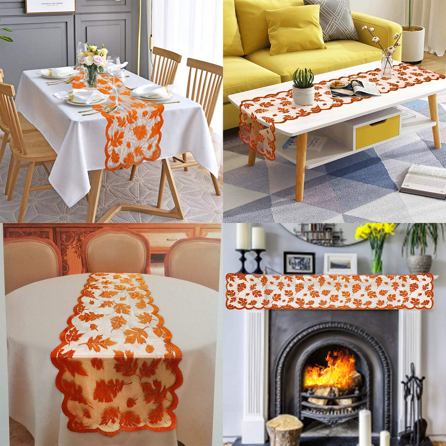 Fall Table Runner Thanksgiving Fall Decorations for Home 13 x 72 Inch Maples Leaves Table Runner Autumn Harvest Orange Lace Runners Thanksgiving Decorations for Tables Kitchen Dining Party (Brown) - Image 3