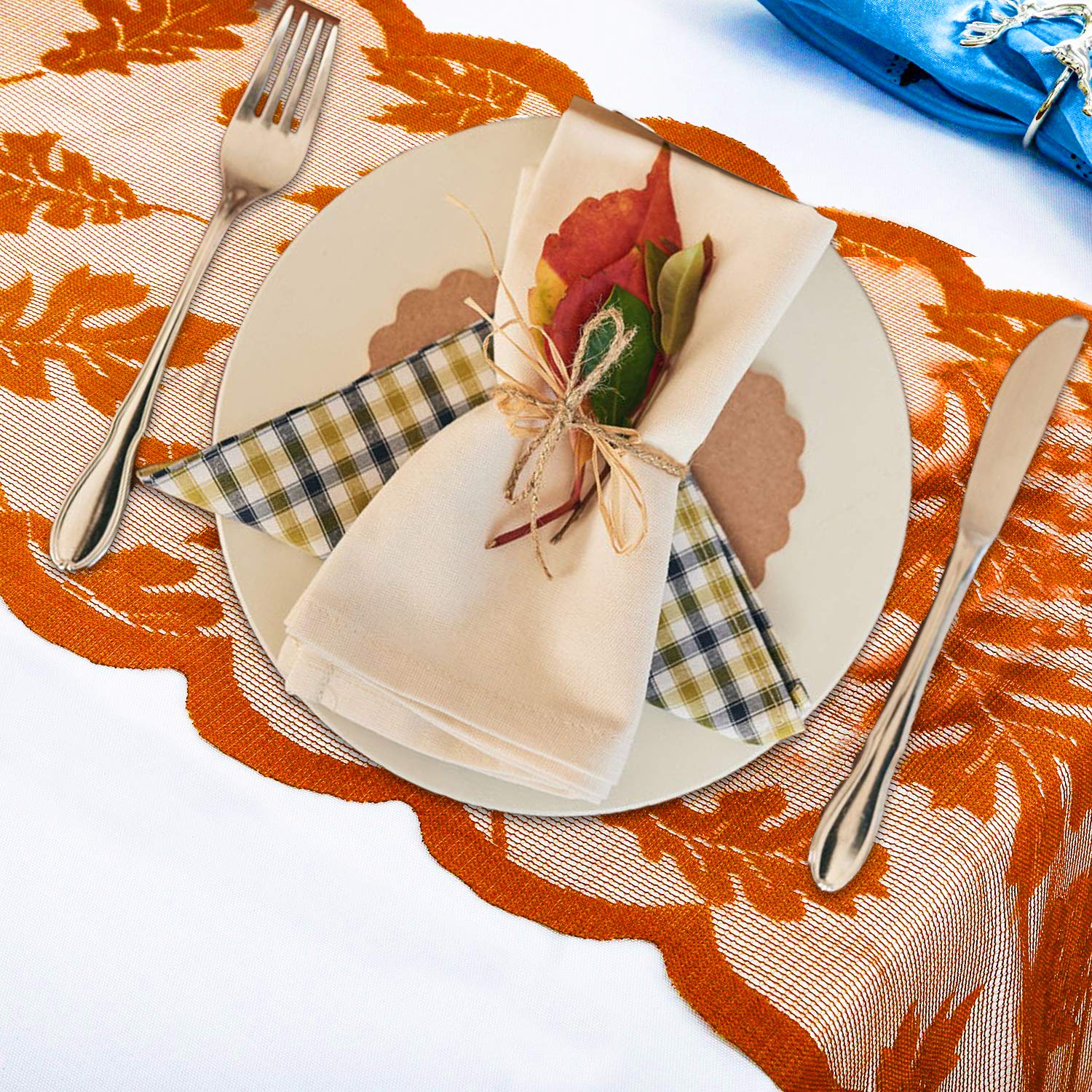 Fall Table Runner Thanksgiving Fall Decorations for Home 13 x 72 Inch Maples Leaves Table Runner Autumn Harvest Orange Lace Runners Thanksgiving Decorations for Tables Kitchen Dining Party (Brown) - Image 6