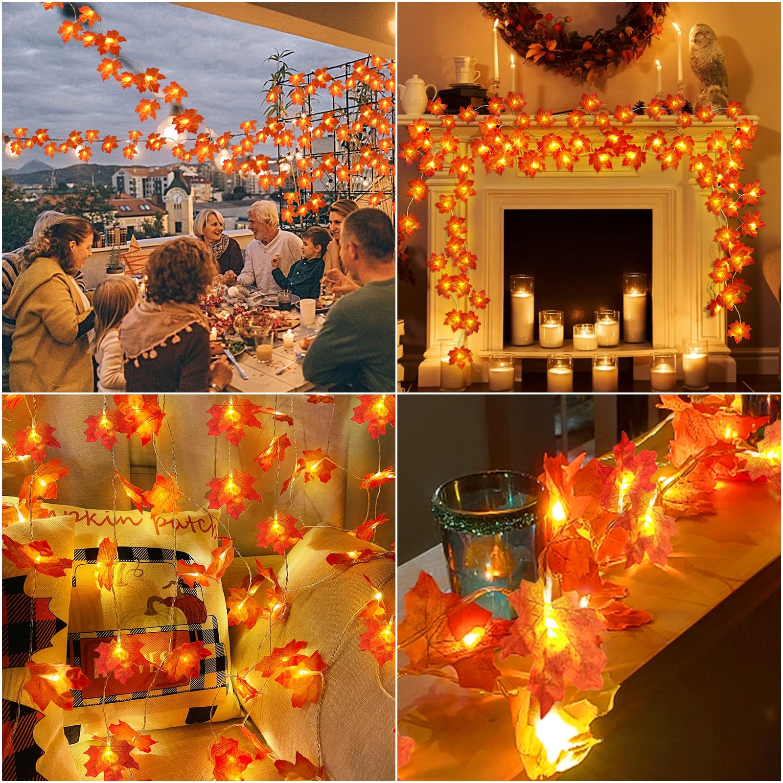 GBD Thanksgiving Decorations-5 Pack Total 50Ft 100LED Fall Garland with Lights Battery Operated Enlarged Maple Leaves Garlands for Fall Decorations for Home Christmas Halloween Indoor Outdoor Decor - Image 5