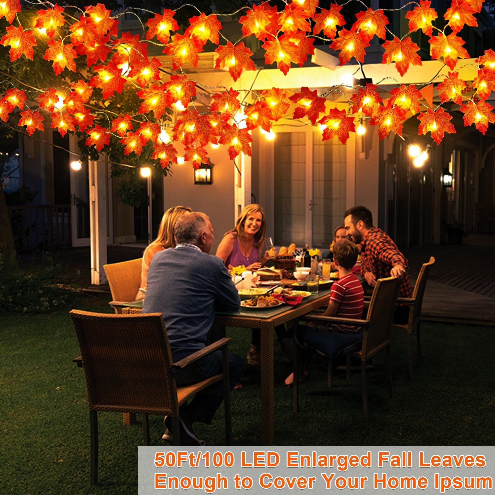 GBD Thanksgiving Decorations-5 Pack Total 50Ft 100LED Fall Garland with Lights Battery Operated Enlarged Maple Leaves Garlands for Fall Decorations for Home Christmas Halloween Indoor Outdoor Decor - Image 6