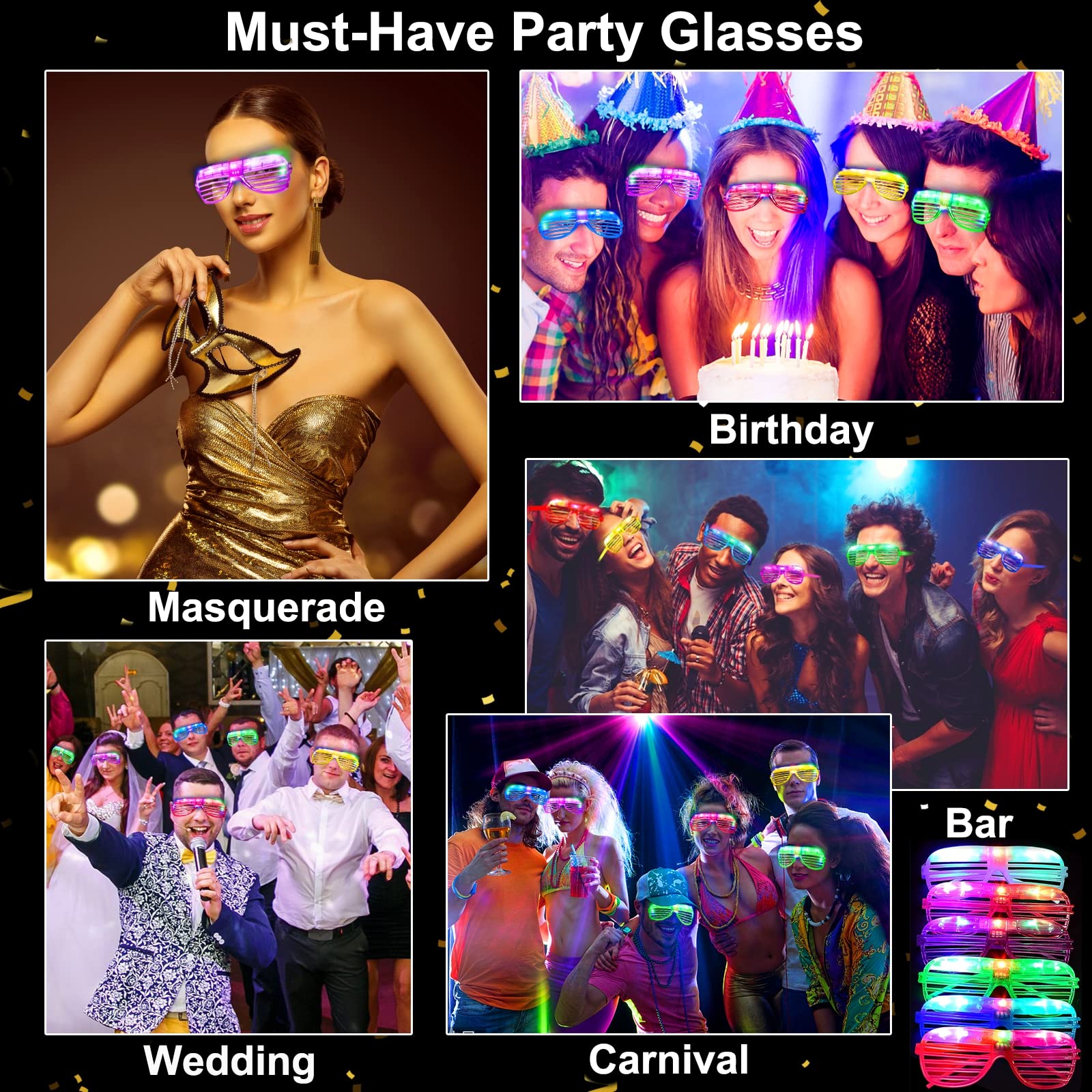 iGeeKid 112 Pcs Glow in The Dark Party Supplies Glow Sticks Bulk LED Neon Party Favor Light Up Toys Gifts Kids Adult 100 Glow Sticks Necklaces Bracelets/6 Light Up Glasses/6 Led Headbands Patriotic - Image 5