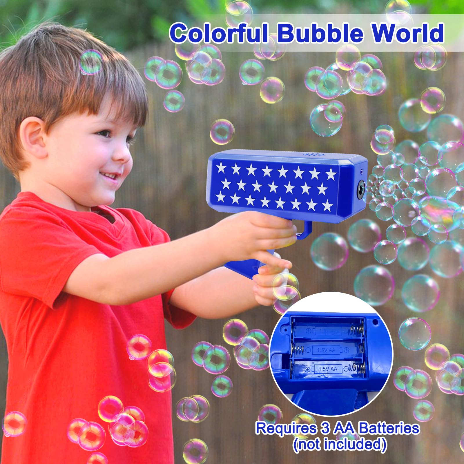 iGeekid 2 Pack Bubbles Guns Toys 4th of July Party Favors, 4th of July Accessories Patriotic Bubbles Makers with 4 Bubble Solutions & Star for Kids Independence Day 250th Anniversary Party Decorations - Image 4