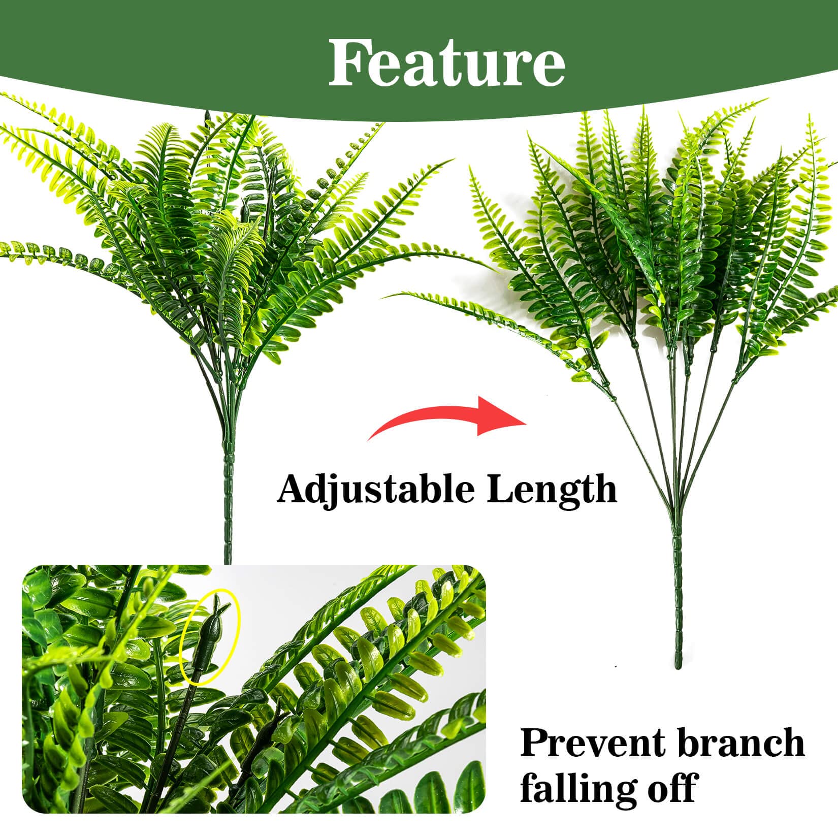 MAQIHAN 10 Pcs Fake Fern - Artificial Ferns for Outdoors - Faux Ferns for Outdoor Planter Large Outdoor Patio Decor Boston Fern Artificial Plants Faux Greenery Porch Decor - Image 3