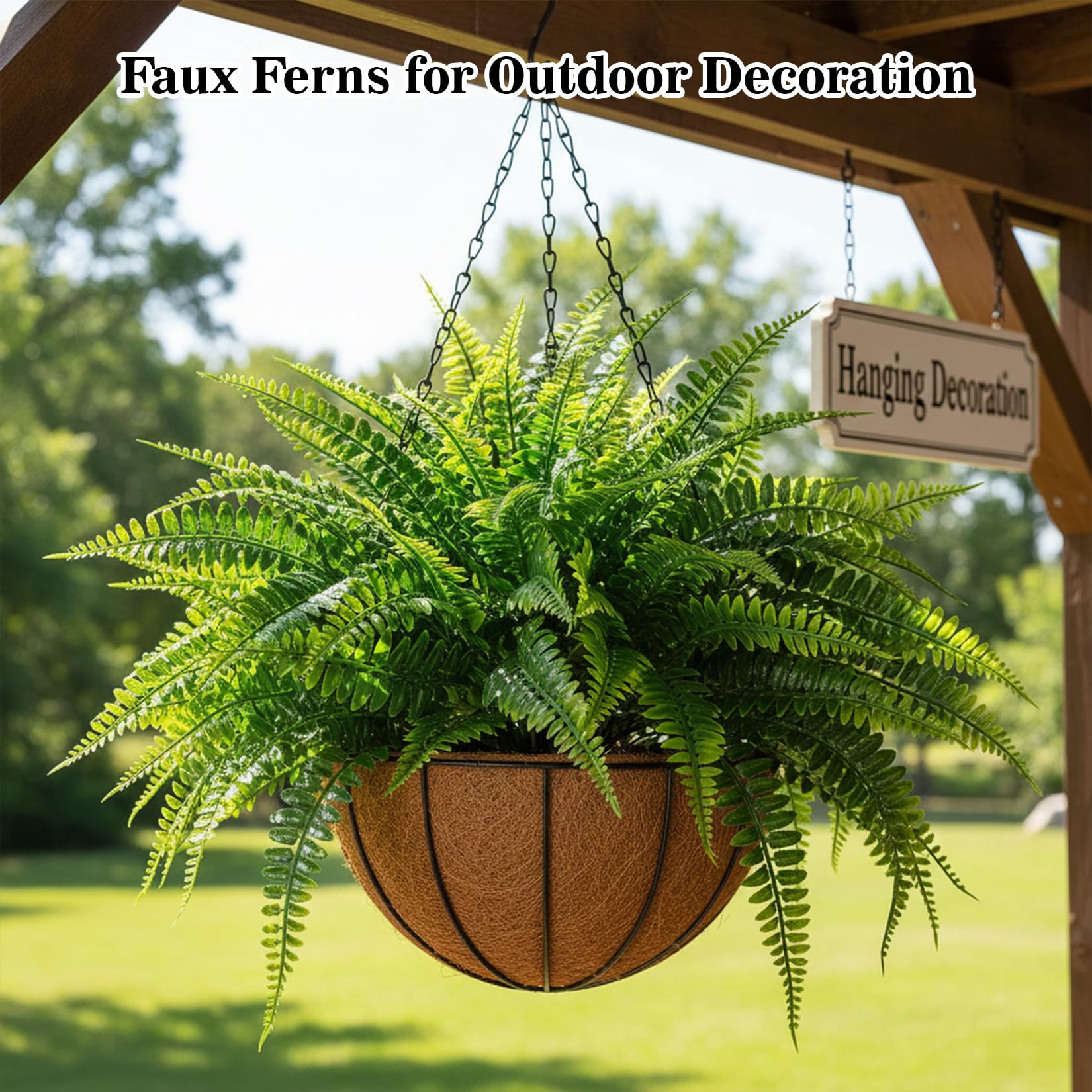 MAQIHAN 10 Pcs Fake Fern - Artificial Ferns for Outdoors - Faux Ferns for Outdoor Planter Large Outdoor Patio Decor Boston Fern Artificial Plants Faux Greenery Porch Decor - Image 5