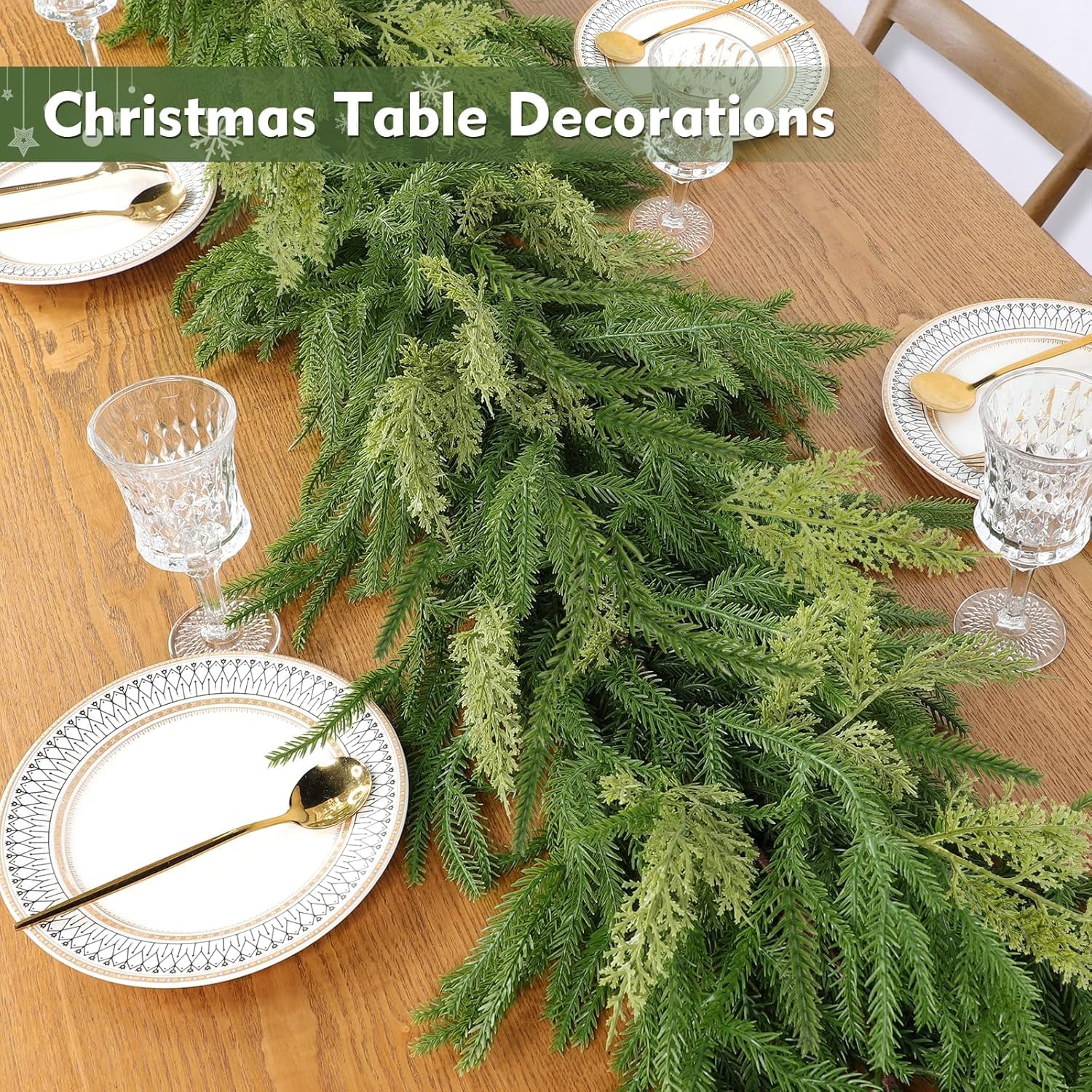 Prelit & Timer - 6 Ft by 12 Inch Christmas Garland with Lights, Real Touch Norfolk Pine Garlands Cedar Garland Artificial Realistic Soft Thickness 120 Pine Cypress Tips for Mantle Table Stairs Railing - Image 7