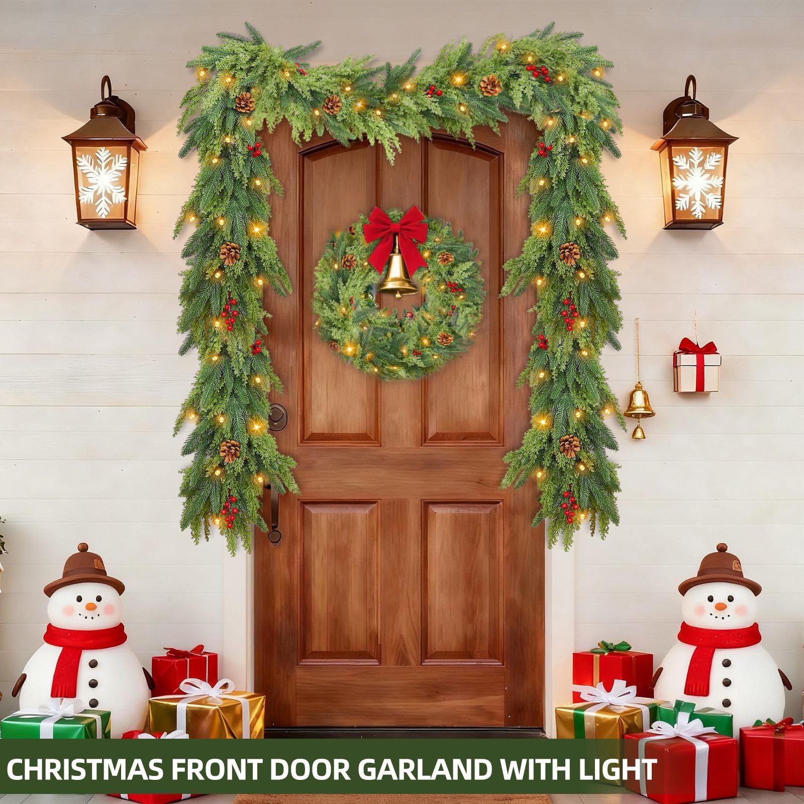 Thicker&Timer -6 Ft by 12 in Lighted Christmas Garland Real Touch Cedar Garland, Pre-Lit Lush Christmas Norfolk Pine Garlands Cypress Norfolk PE Tips Pine Cones Berries for Indoor Mantle Table Decor - Image 5