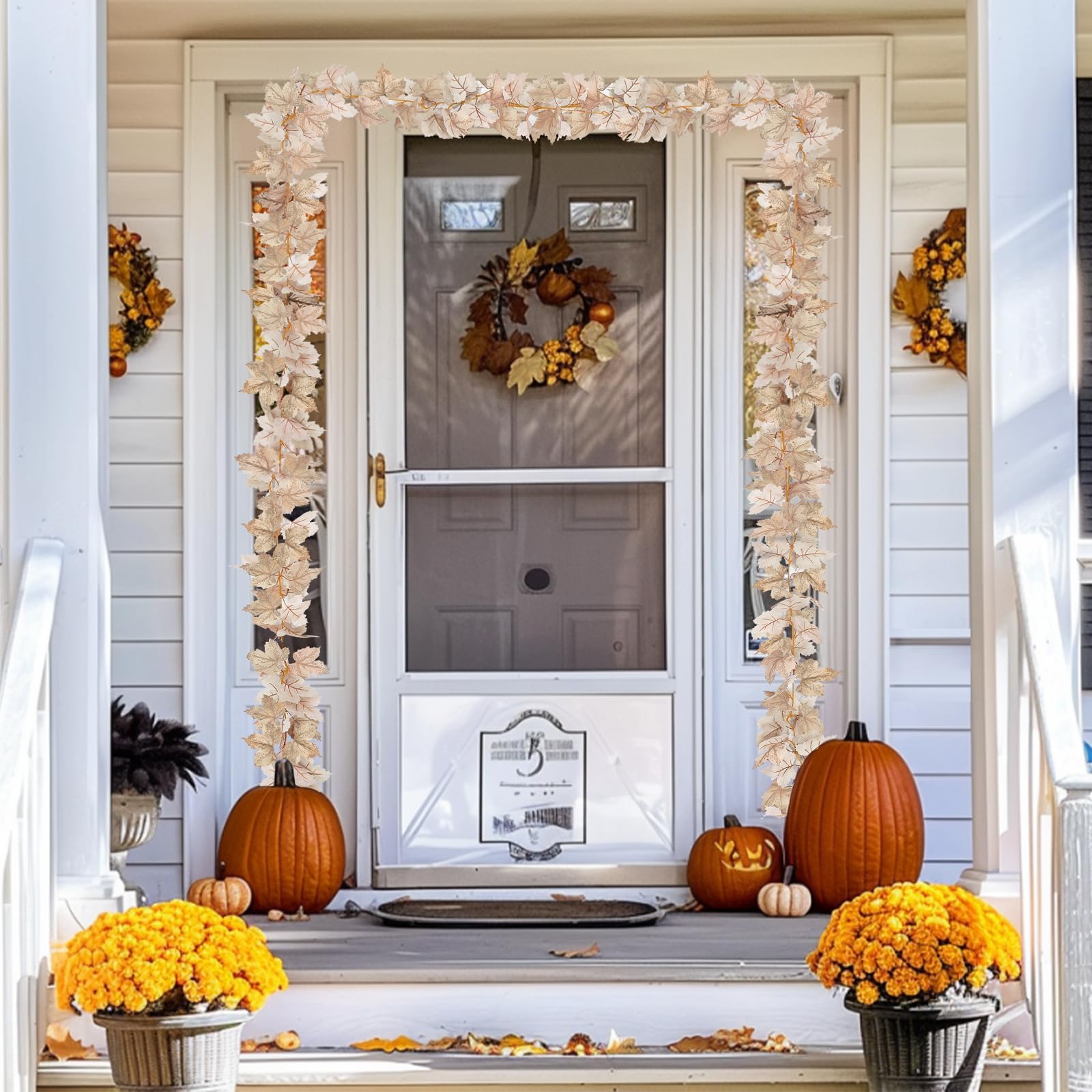 Timer - 2 Pack Thanksgiving Decorations Fall Garland with Lights Fall Decorations for Home, Maples Leaves Garland Thanksgiving Lights Total 13Ft 40LED Battery Operated Indoor Outdoor Christmas Decor - Image 6