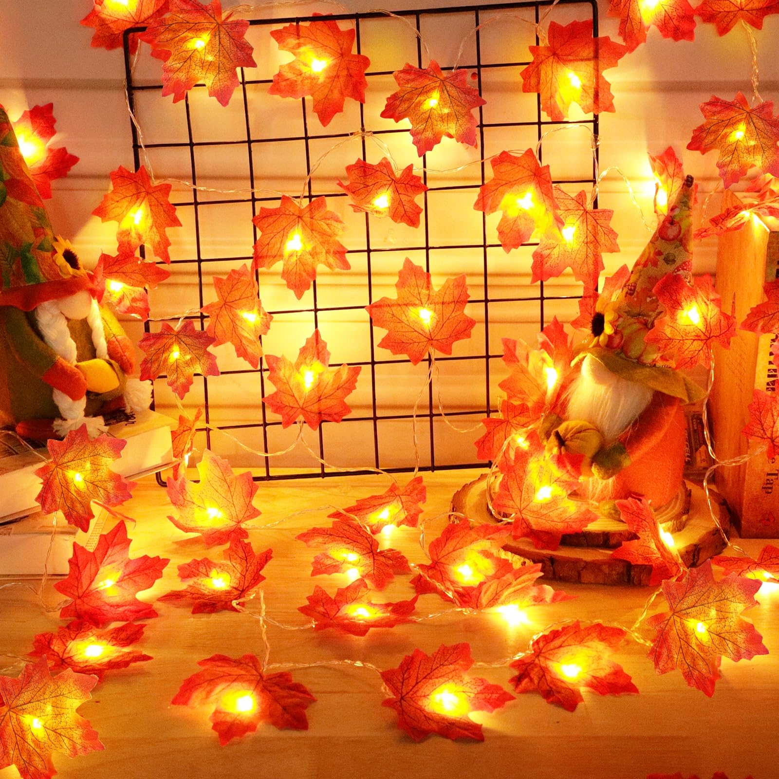 Timer - 2 Pack Thanksgiving Decorations Fall Garland with Lights Fall Decorations for Home, Maples Leaves Lighted Thanksgiving Garland 20FT 40LED Battery Operated Autumn Decor Indoor Outdoor Christmas - Image 5