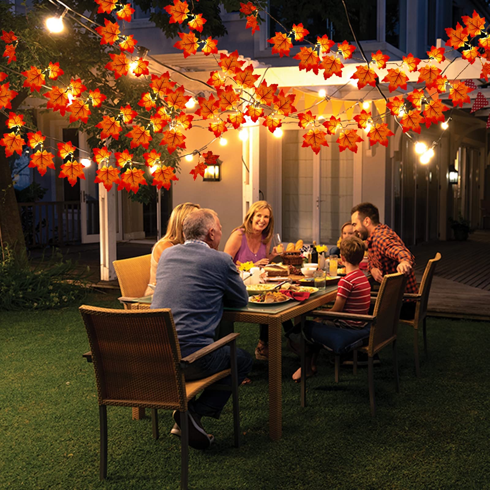 Timer & Thicker Leaves - 2 Pack Fall Garland with Lights Thanksgiving Fall Decorations for Home Total 80 Leaves 40LED 13Ft Battery Operated Lighted Thanksgiving Garland Home Indoor Outdoor Christmas - Image 5