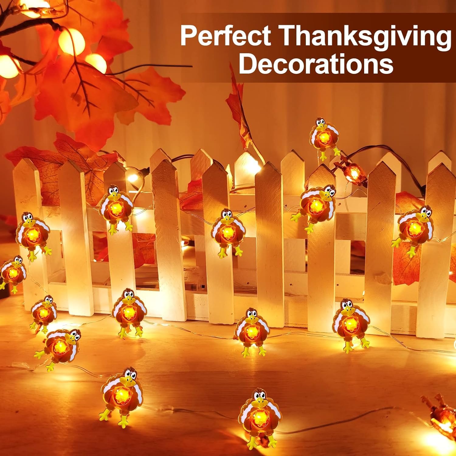 TURNMEON 10 Ft 30 LED Thanksgiving Turkey Lights Decorations Battery Operated Copper Wire Fairy String Lights Thanksgiving Lights Decoration Home Indoor Outdoor Party Autumn Harvest Decor - Image 6