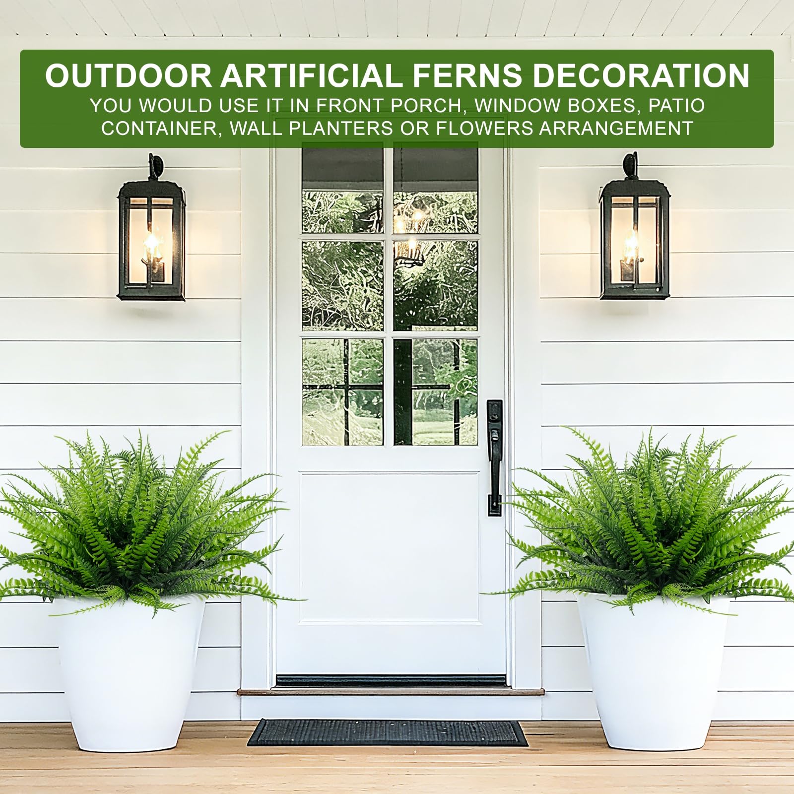 TURNMEON 12 Bundles Fake Ferns Artificial Plants Outdoor 17 Inch Long Length Summer Decor, UV Resistant No Fade Faux Plants Plastic Boston Fern Greenery Flowers for Gardens Patio Yards Porch Decor - Image 3