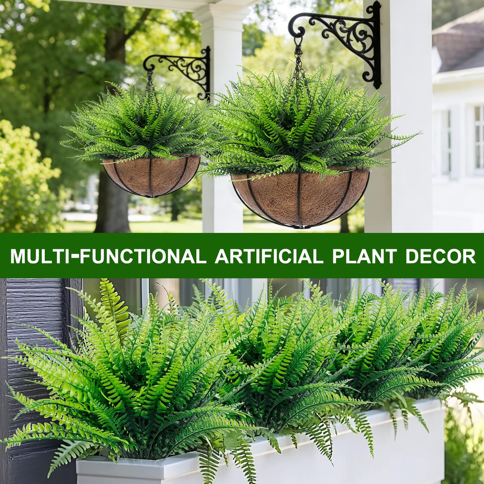 TURNMEON 12 Bundles Fake Ferns Artificial Plants Outdoor 17 Inch Long Length Summer Decor, UV Resistant No Fade Faux Plants Plastic Boston Fern Greenery Flowers for Gardens Patio Yards Porch Decor - Image 4