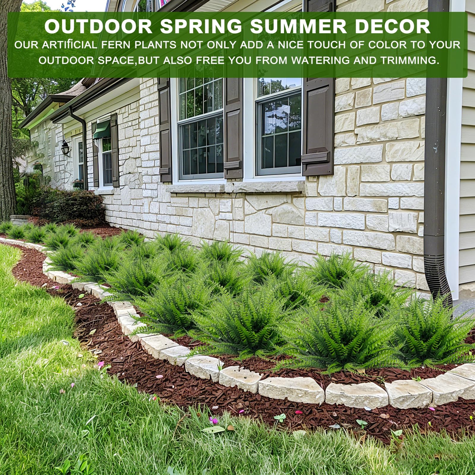 TURNMEON 12 Bundles Fake Ferns Artificial Plants Outdoor 17 Inch Long Length Summer Decor, UV Resistant No Fade Faux Plants Plastic Boston Fern Greenery Flowers for Gardens Patio Yards Porch Decor - Image 6