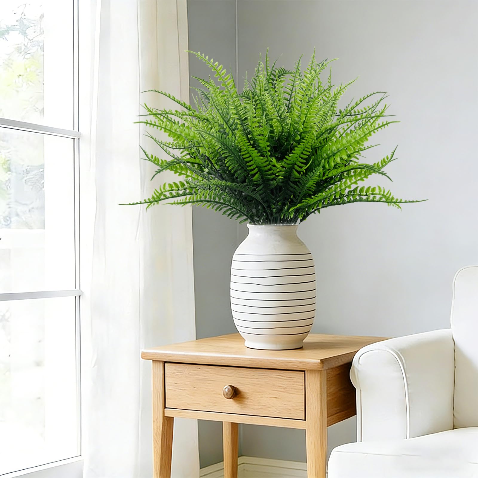 TURNMEON 12 Bundles Fake Ferns Artificial Plants Outdoor 17 Inch Long Length Summer Decor, UV Resistant No Fade Faux Plants Plastic Boston Fern Greenery Flowers for Gardens Patio Yards Porch Decor - Image 7