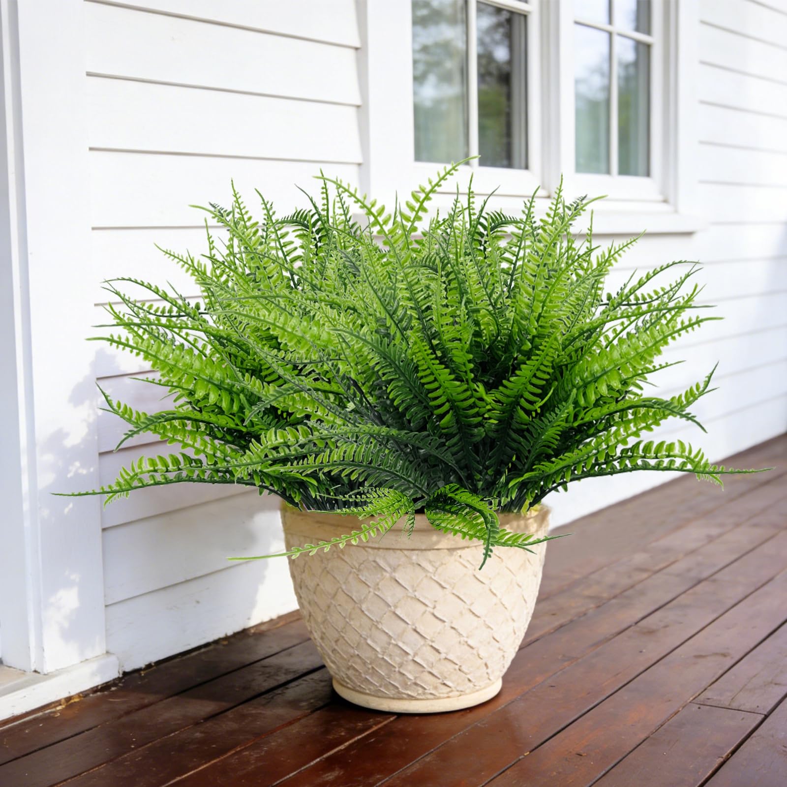 TURNMEON 12 Bundles Fake Ferns Artificial Plants Outdoor 17 Inch Long Length Summer Decor, UV Resistant No Fade Faux Plants Plastic Boston Fern Greenery Flowers for Gardens Patio Yards Porch Decor - Image 8