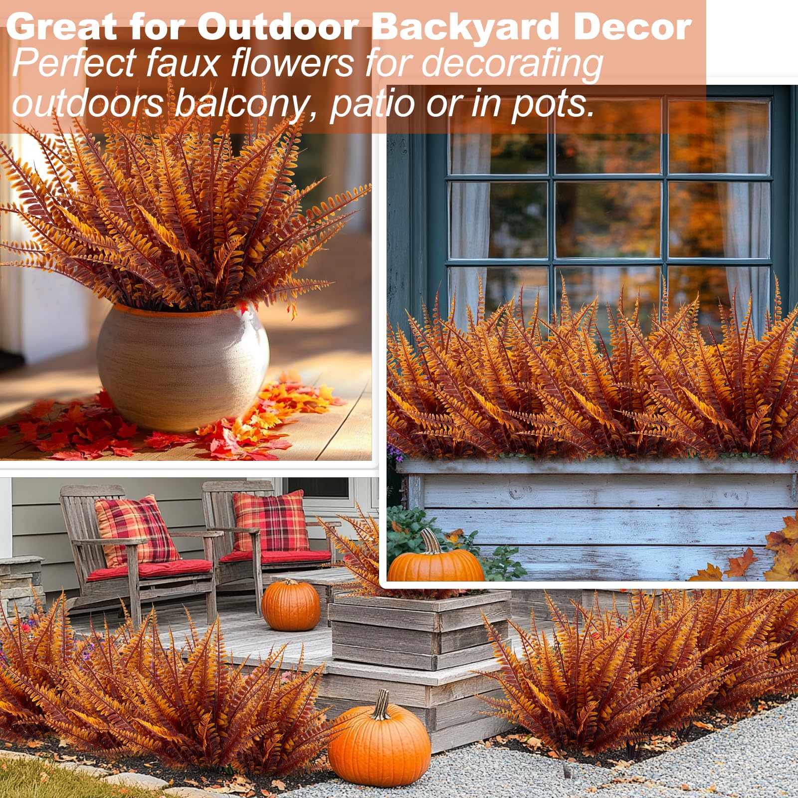 TURNMEON 20 Bundles Artificial Fall Flowers for Outdoors Fall Thanksgiving Decorations, UV Resistant Fall Plants Faux Boston Fern Fake Mums Plastic Greenery Shrubs for Home Porch Gardens Autumn Decor - Image 6