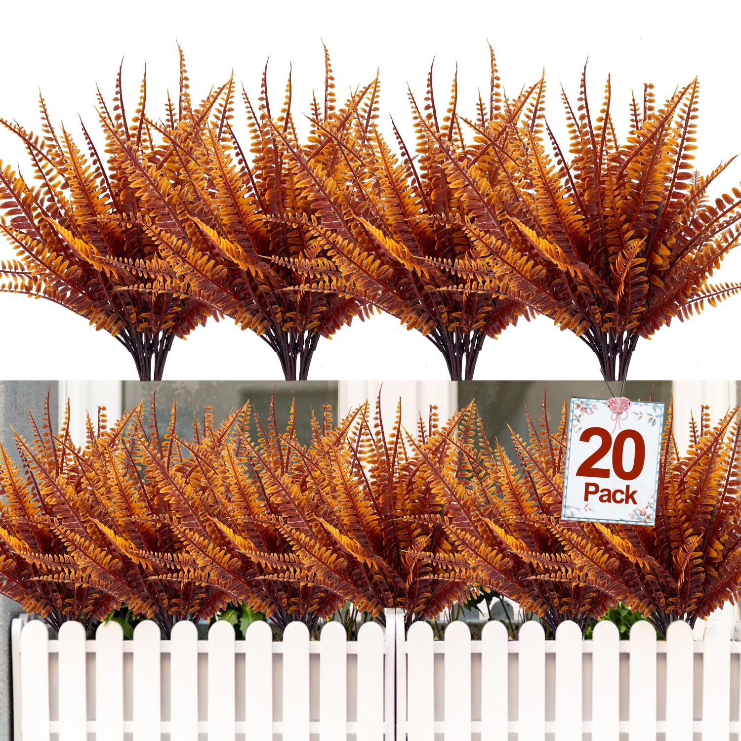 TURNMEON 20 Bundles Artificial Fall Flowers for Outdoors Fall Thanksgiving Decorations, UV Resistant Fall Plants Faux Boston Fern Fake Mums Plastic Greenery Shrubs for Home Porch Gardens Autumn Decor - Image 8