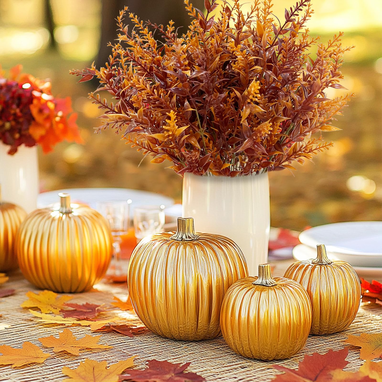 TURNMEON 20 Bundles Artificial Fall Flowers for Outdoors Fall Decorations, UV Resistant Artificial Lavender Plastic Faux Flowers Fake Mums Fall Plants Autumn Thanksgiving Decor Home Porch Gardens - Image 3