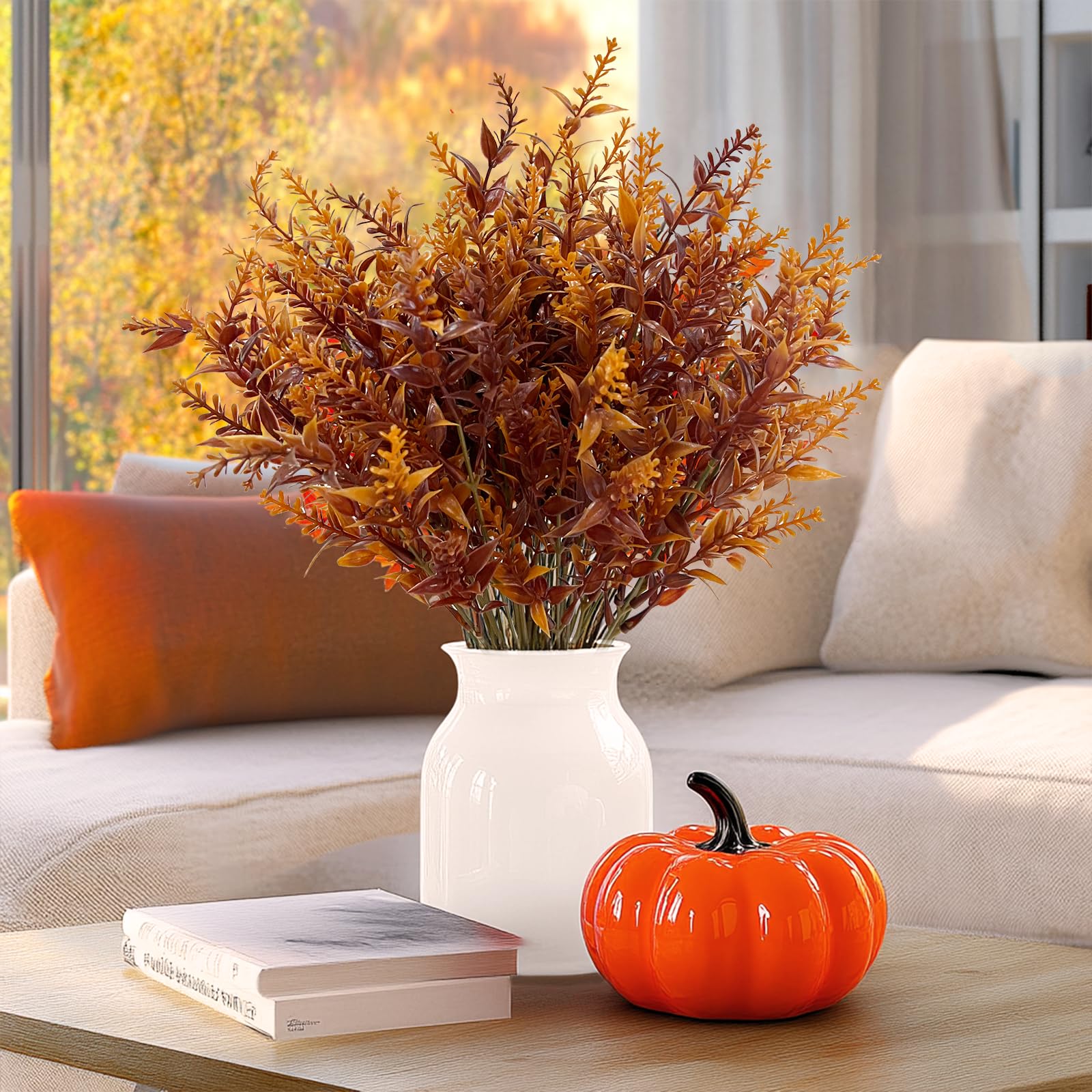 TURNMEON 20 Bundles Artificial Fall Flowers for Outdoors Fall Decorations, UV Resistant Artificial Lavender Plastic Faux Flowers Fake Mums Fall Plants Autumn Thanksgiving Decor Home Porch Gardens - Image 4