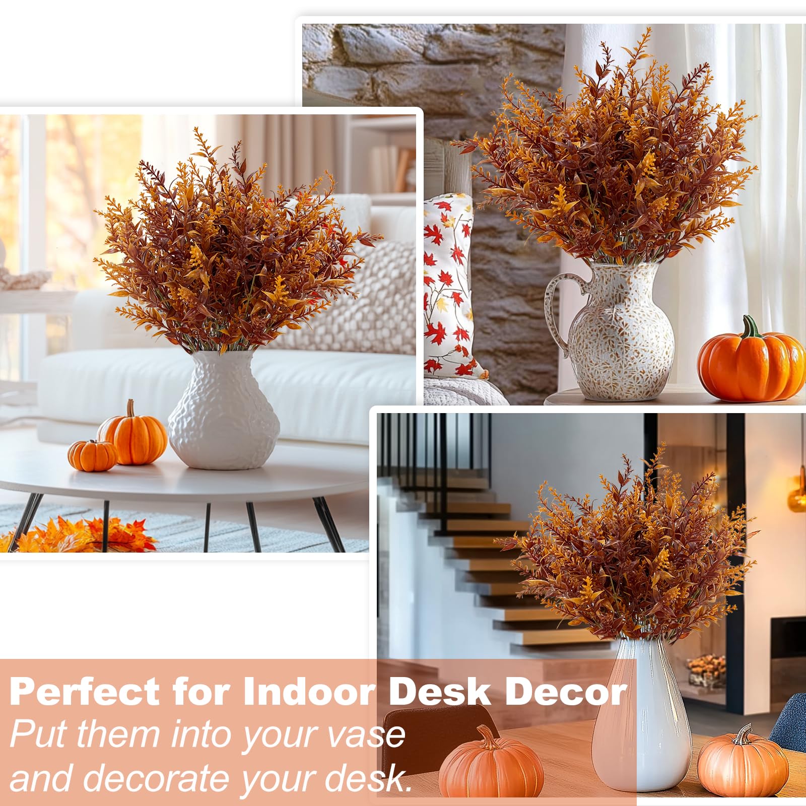 TURNMEON 20 Bundles Artificial Fall Flowers for Outdoors Fall Decorations, UV Resistant Artificial Lavender Plastic Faux Flowers Fake Mums Fall Plants Autumn Thanksgiving Decor Home Porch Gardens - Image 5