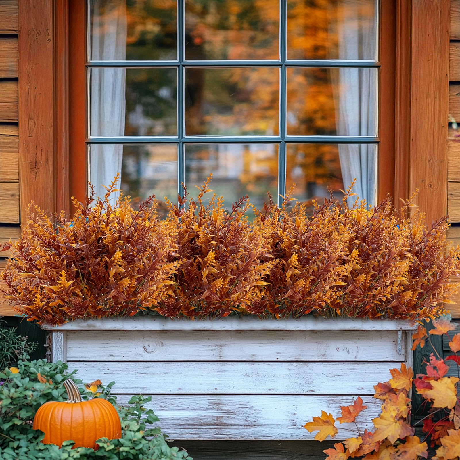 TURNMEON 20 Bundles Artificial Fall Flowers for Outdoors Fall Decorations, UV Resistant Artificial Lavender Plastic Faux Flowers Fake Mums Fall Plants Autumn Thanksgiving Decor Home Porch Gardens - Image 6