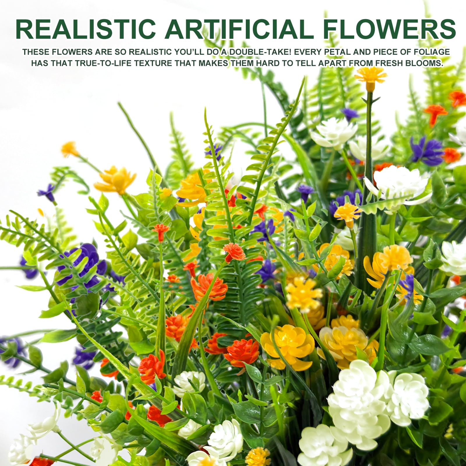 TURNMEON 20 Bundles Artificial Flowers for Outdoors, Spring Grass Camellia Fake Flowers Fern Plants Eucalyptus UV Resistant No Fade Greenery for Garden Porch Indoor Cemetery Summer Decor(Mix 6 Styles) - Image 3