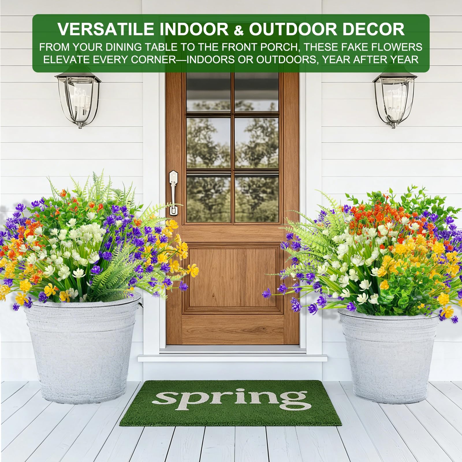 TURNMEON 20 Bundles Artificial Flowers for Outdoors, Spring Grass Camellia Fake Flowers Fern Plants Eucalyptus UV Resistant No Fade Greenery for Garden Porch Indoor Cemetery Summer Decor(Mix 6 Styles) - Image 4