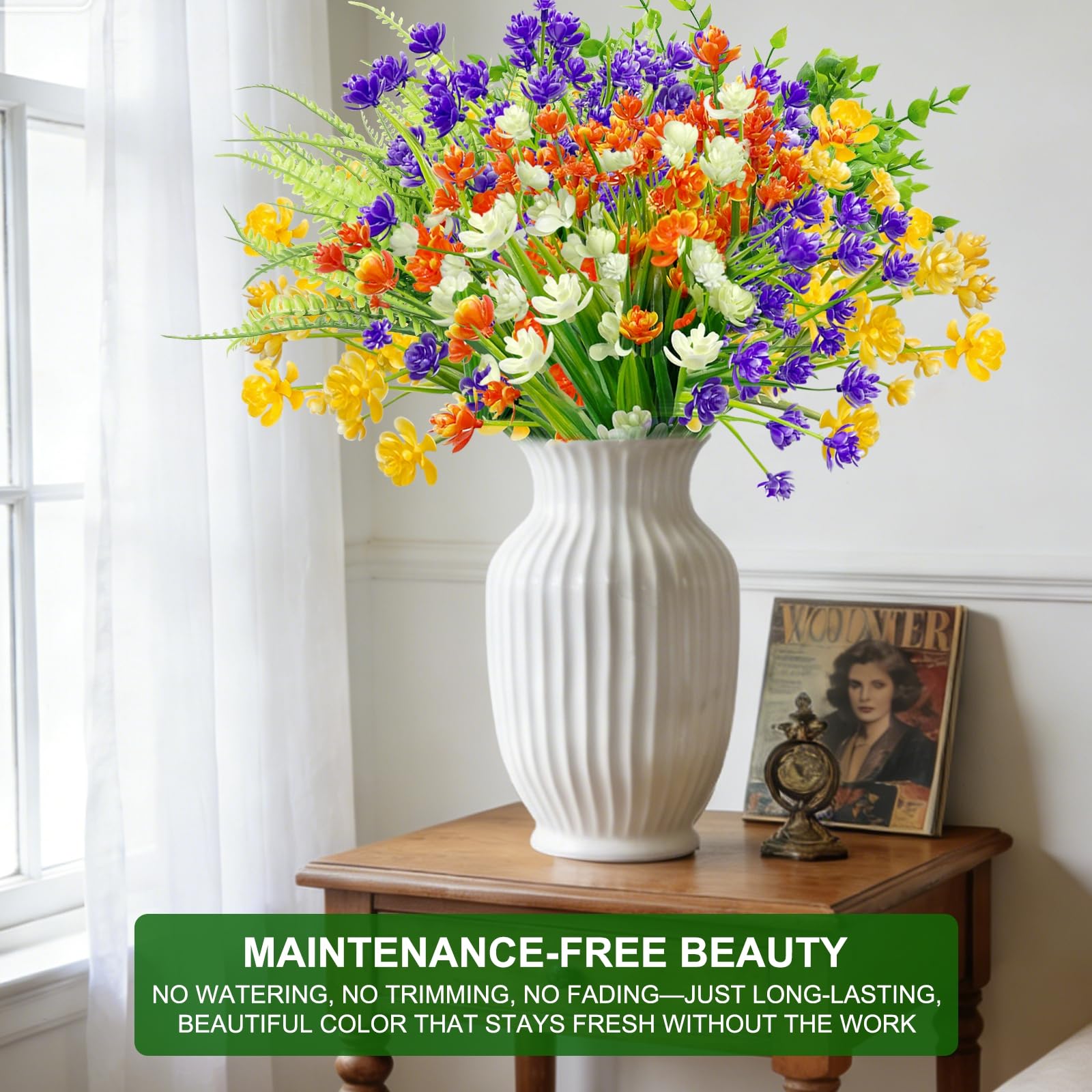 TURNMEON 20 Bundles Artificial Flowers for Outdoors, Spring Grass Camellia Fake Flowers Fern Plants Eucalyptus UV Resistant No Fade Greenery for Garden Porch Indoor Cemetery Summer Decor(Mix 6 Styles) - Image 5