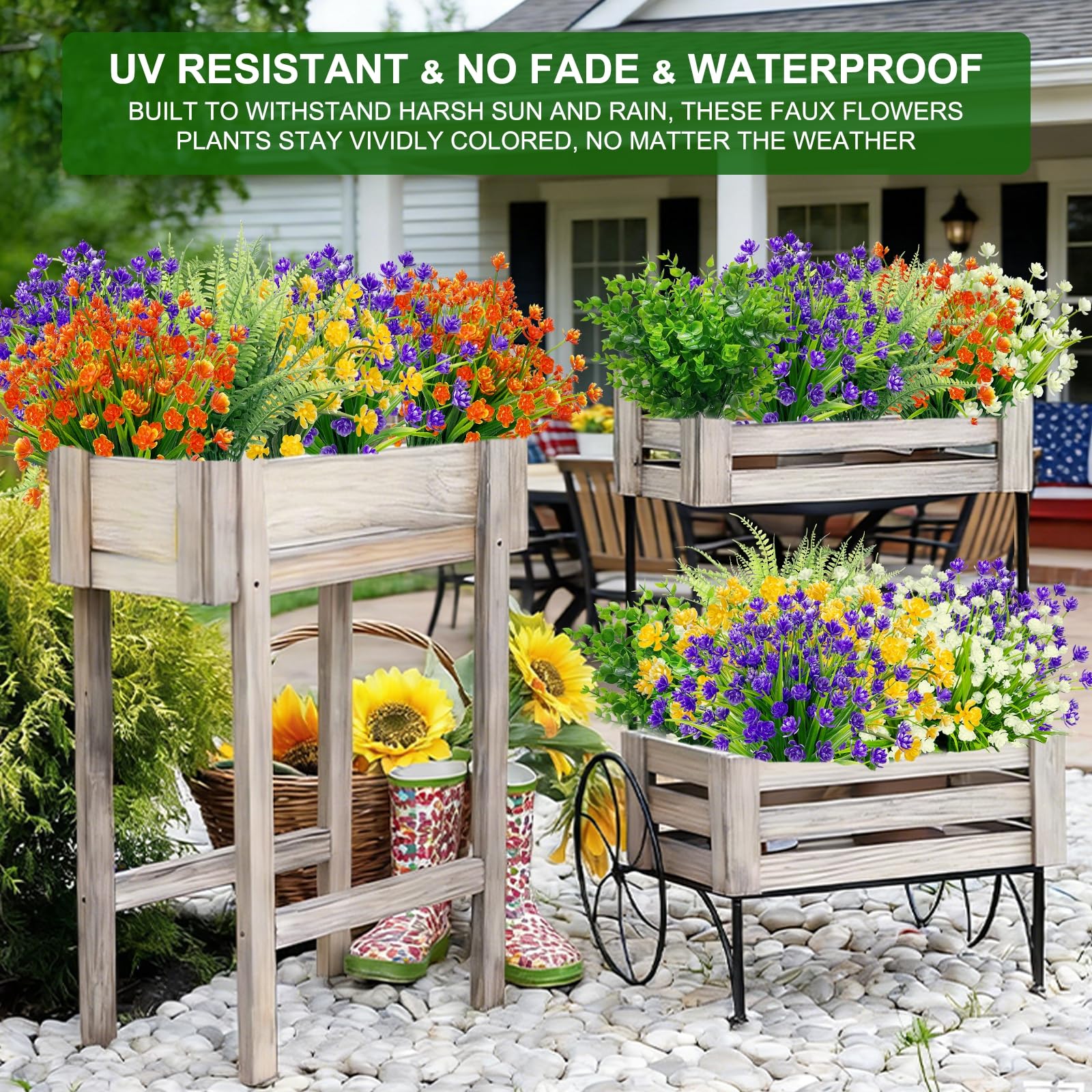 TURNMEON 20 Bundles Artificial Flowers for Outdoors, Spring Grass Camellia Fake Flowers Fern Plants Eucalyptus UV Resistant No Fade Greenery for Garden Porch Indoor Cemetery Summer Decor(Mix 6 Styles) - Image 6