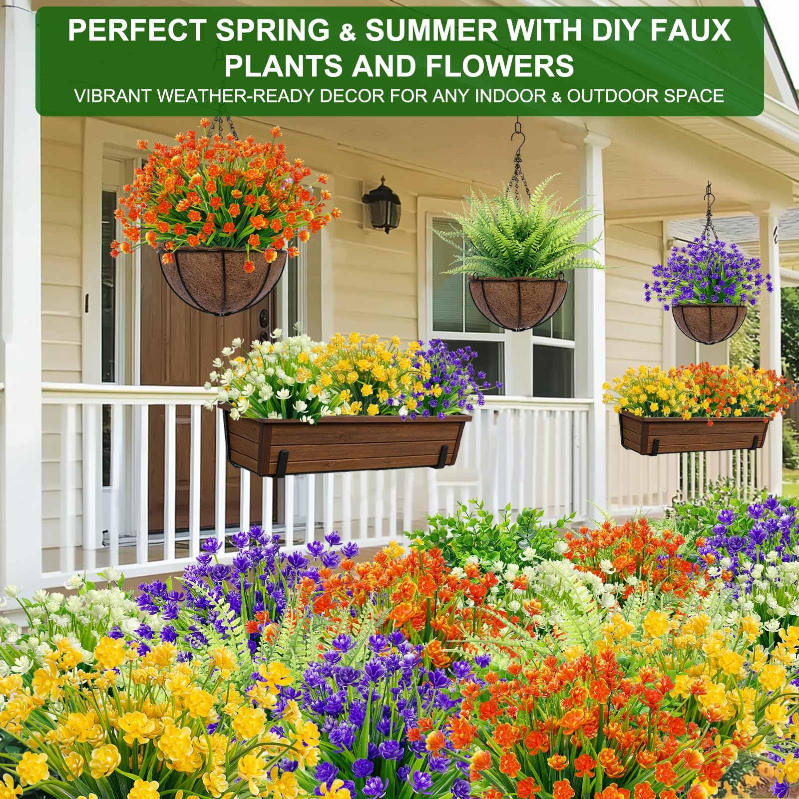 TURNMEON 20 Bundles Artificial Flowers for Outdoors, Spring Grass Camellia Fake Flowers Fern Plants Eucalyptus UV Resistant No Fade Greenery for Garden Porch Indoor Cemetery Summer Decor(Mix 6 Styles) - Image 7