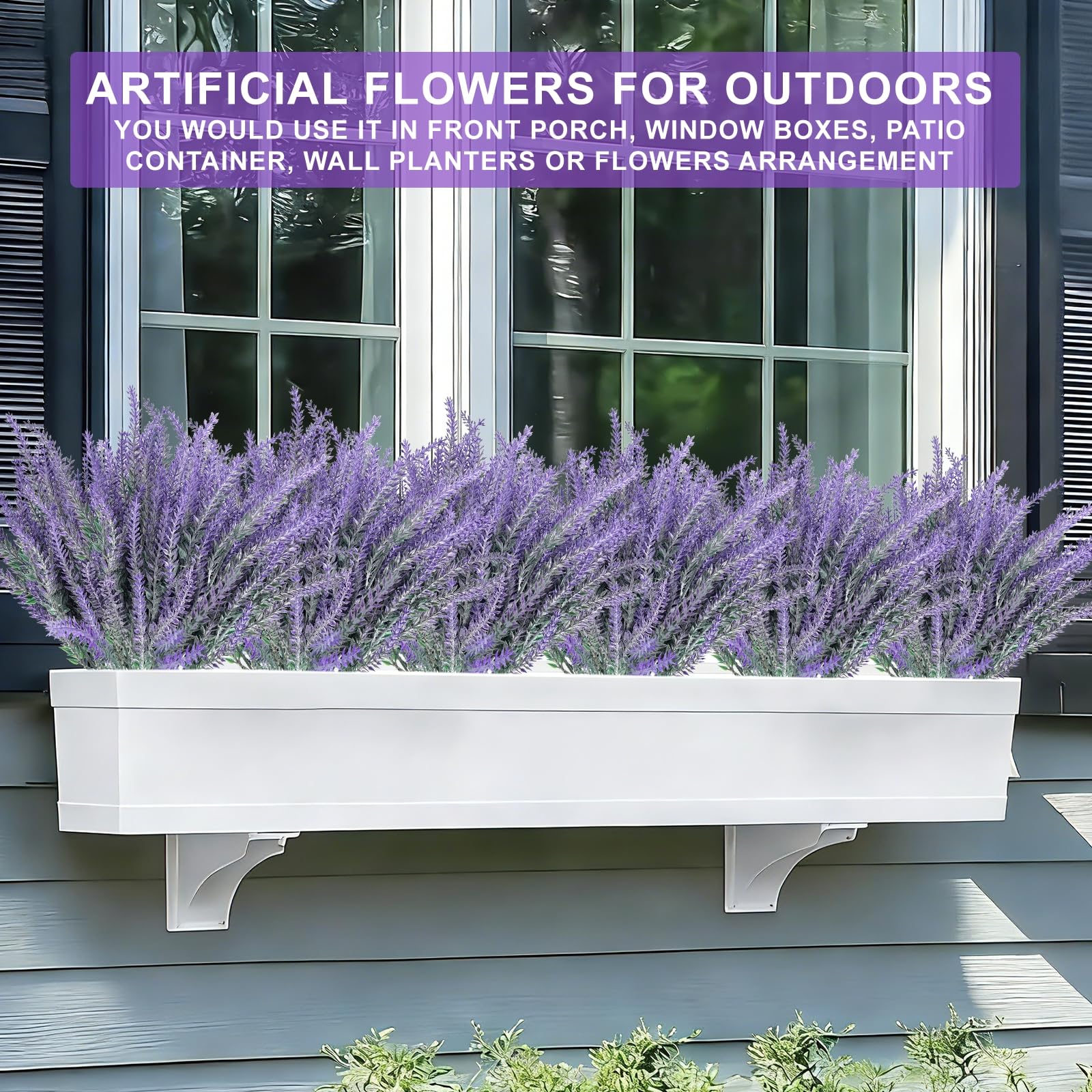 TURNMEON 20 Bundles Artificial Lavender Flowers for Outdoors Summer Decor,UV Resistant No Fade Fake Plants Plastic Faux Plants for Home Window Box Planter Porch Garden Home Cemetery Decor(Gray Purple) - Image 7