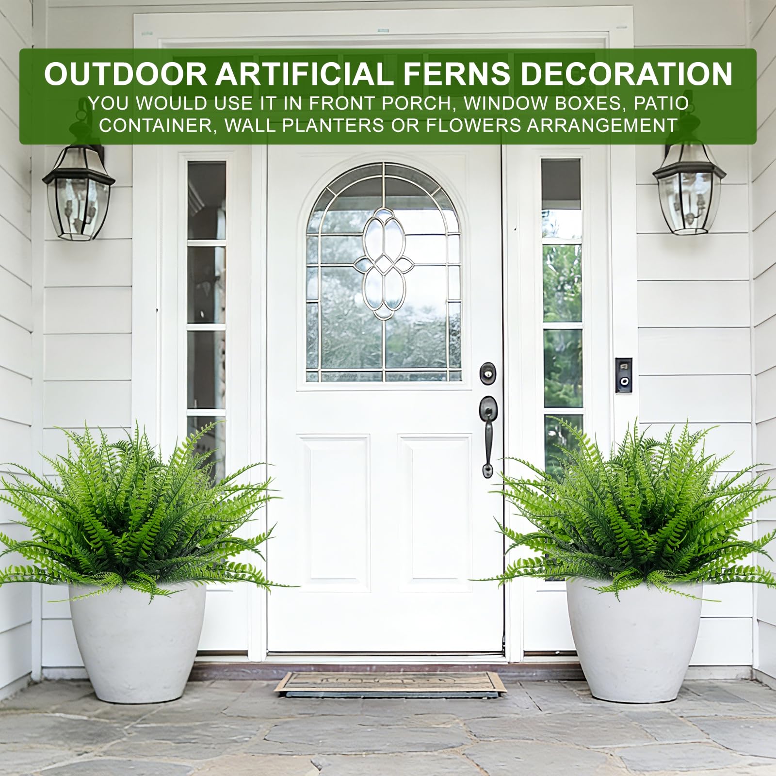 TURNMEON 20 Bundles Artificial Plants Outdoor Faux Boston Fern 17 Inch Long Length Summer Decor, Fake Plants UV Resistant No Fade Plastic Greenery Shrubs Flowers for Garden Porch Indoor Cemetery Decor - Image 3