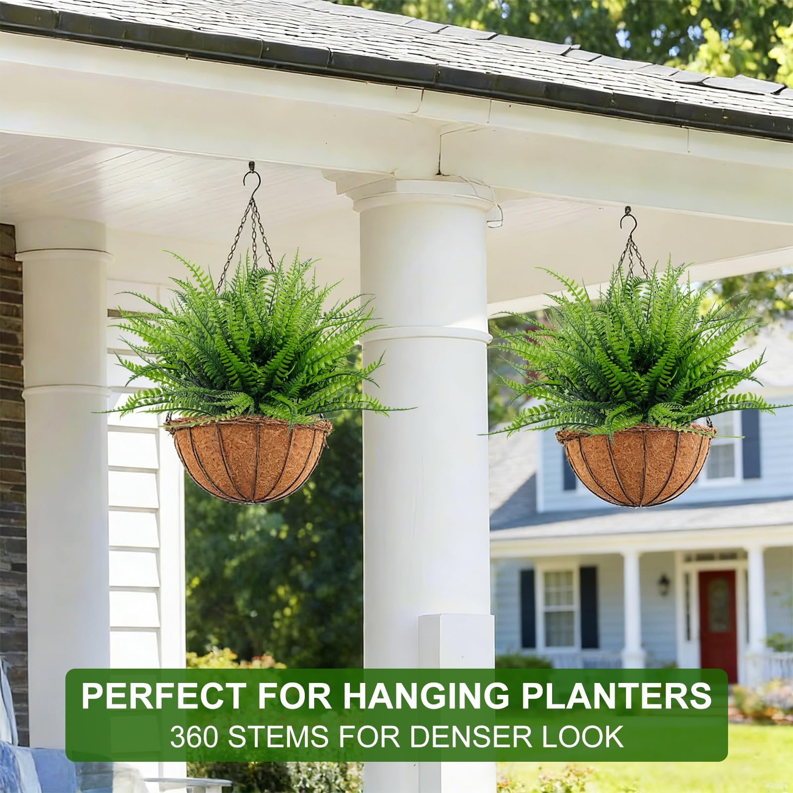 TURNMEON 20 Bundles Artificial Plants Outdoor Faux Boston Fern 17 Inch Long Length Summer Decor, Fake Plants UV Resistant No Fade Plastic Greenery Shrubs Flowers for Garden Porch Indoor Cemetery Decor - Image 4