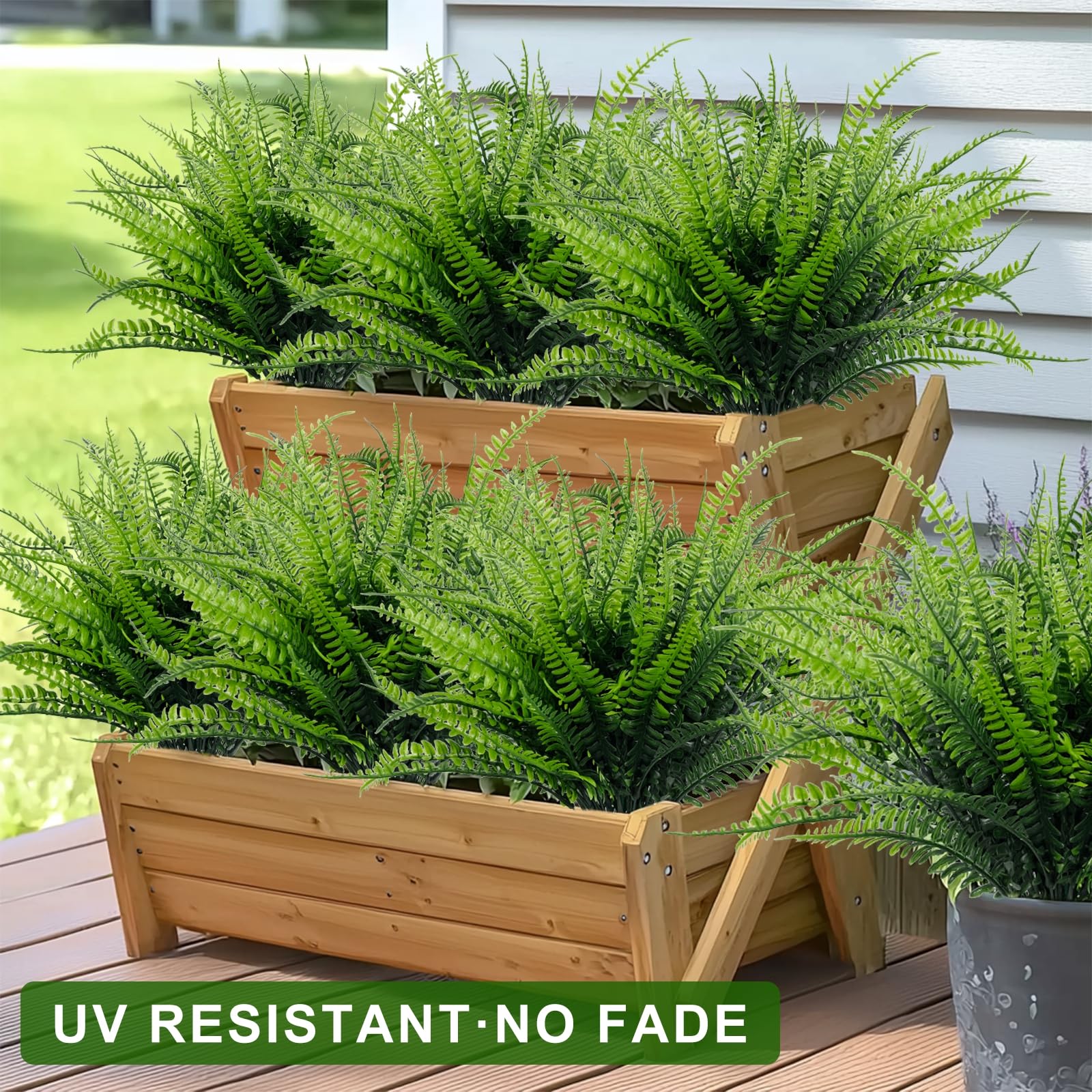 TURNMEON 20 Bundles Artificial Plants Outdoor Faux Boston Fern 17 Inch Long Length Summer Decor, Fake Plants UV Resistant No Fade Plastic Greenery Shrubs Flowers for Garden Porch Indoor Cemetery Decor - Image 5