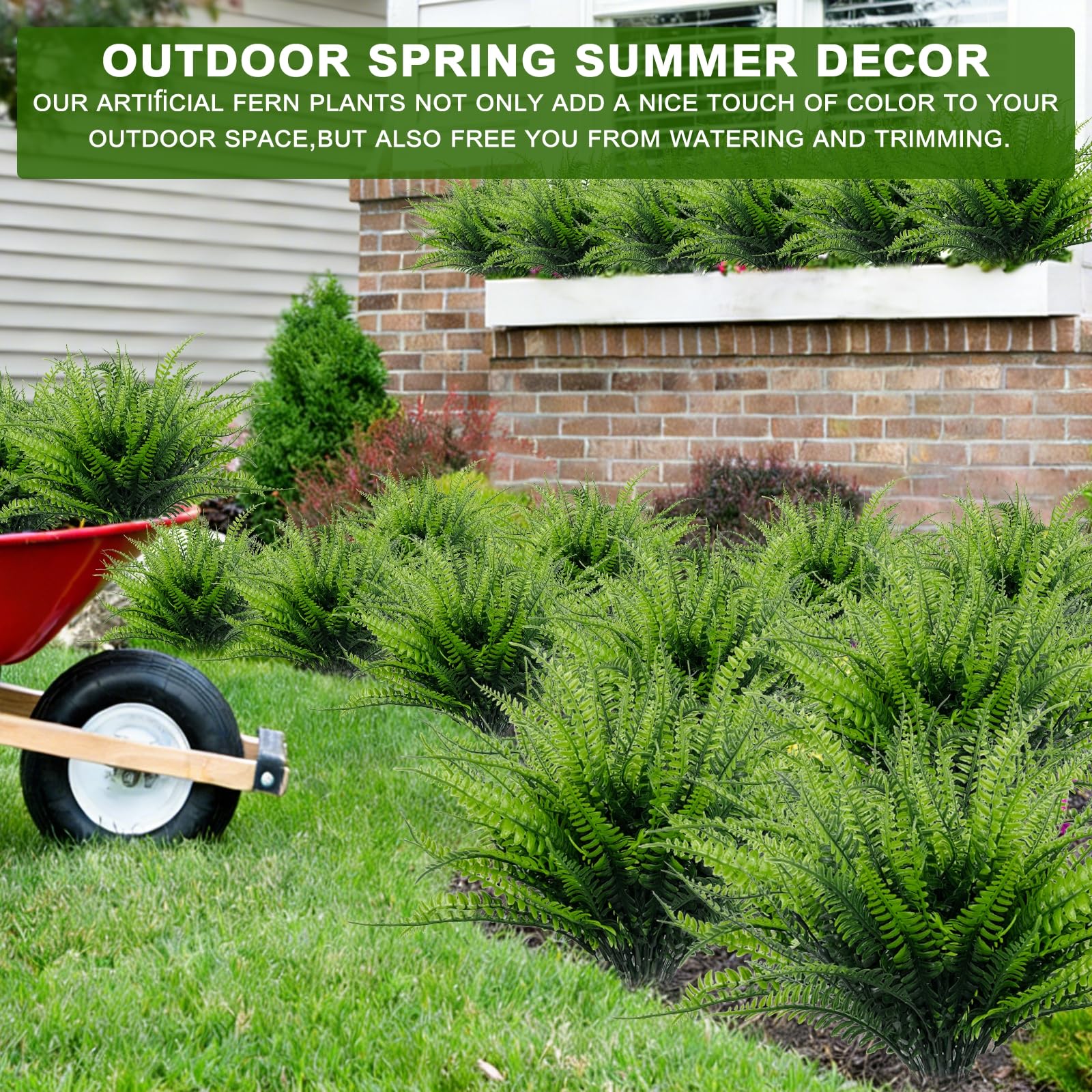 TURNMEON 20 Bundles Artificial Plants Outdoor Faux Boston Fern 17 Inch Long Length Summer Decor, Fake Plants UV Resistant No Fade Plastic Greenery Shrubs Flowers for Garden Porch Indoor Cemetery Decor - Image 6